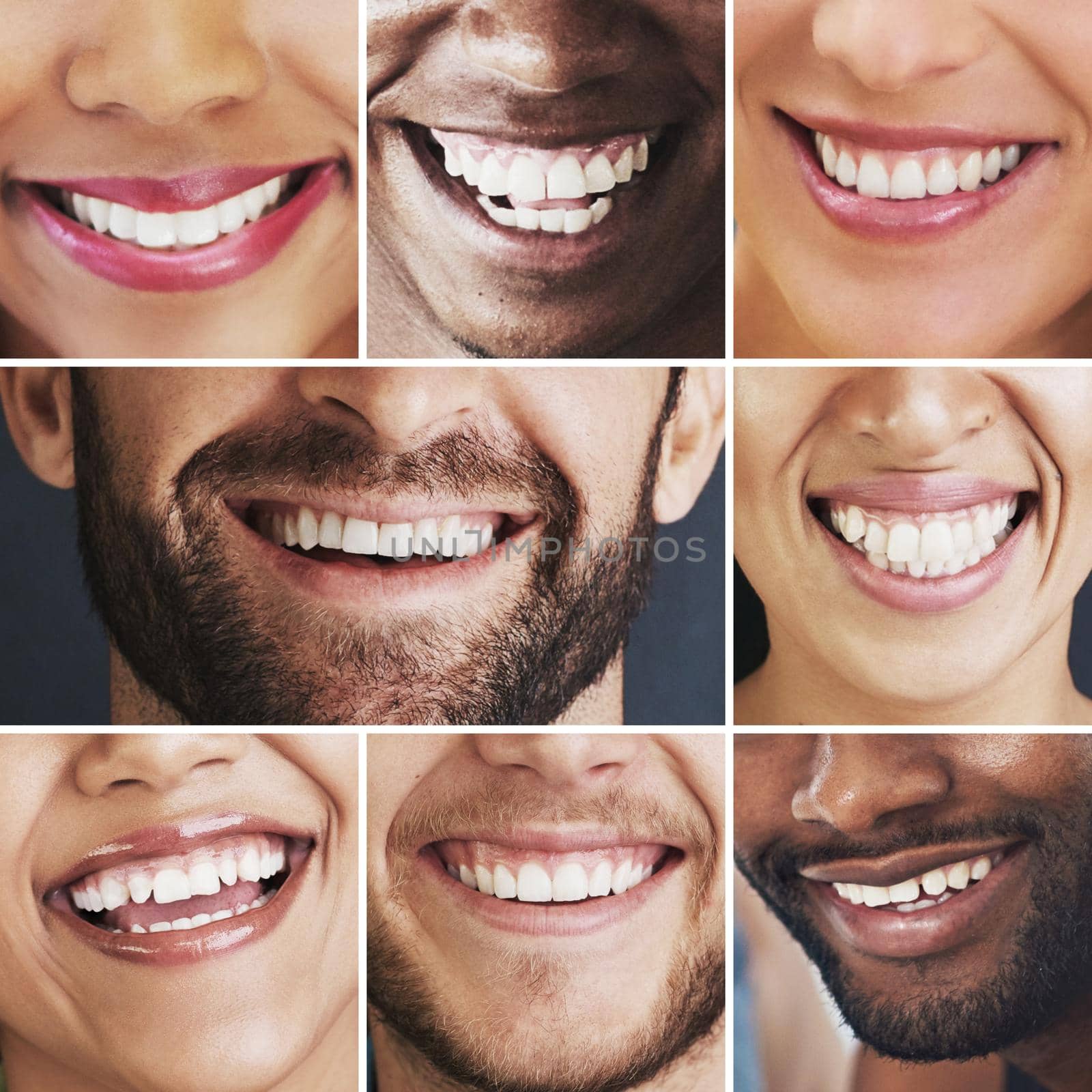 Composite image of an assortment of people smiling.