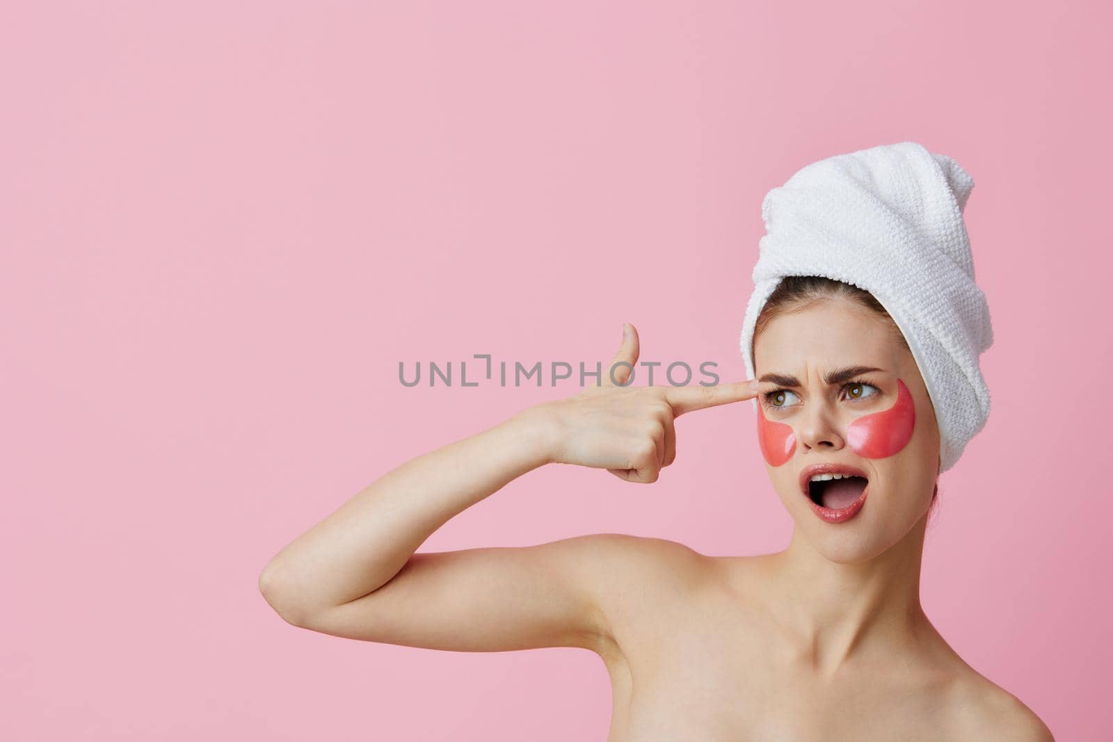 beautiful woman skin care face patches bare shoulders isolated background by SHOTPRIME