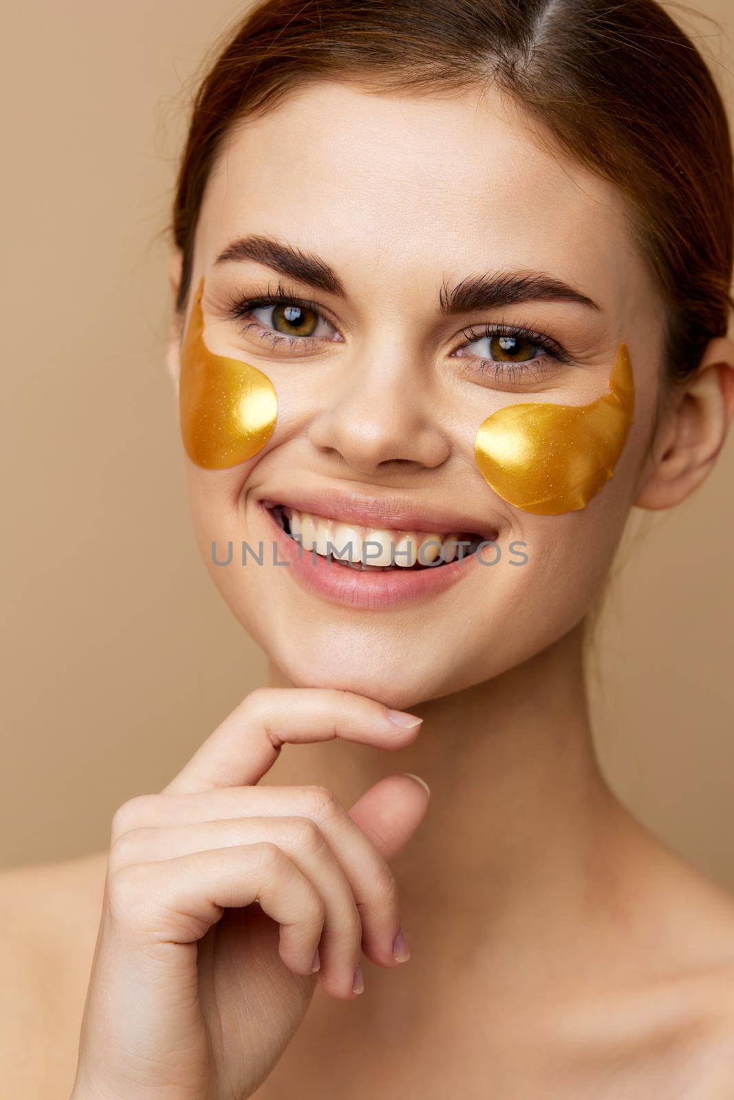 portrait woman gesturing with his hands skin care isolated background. High quality photo