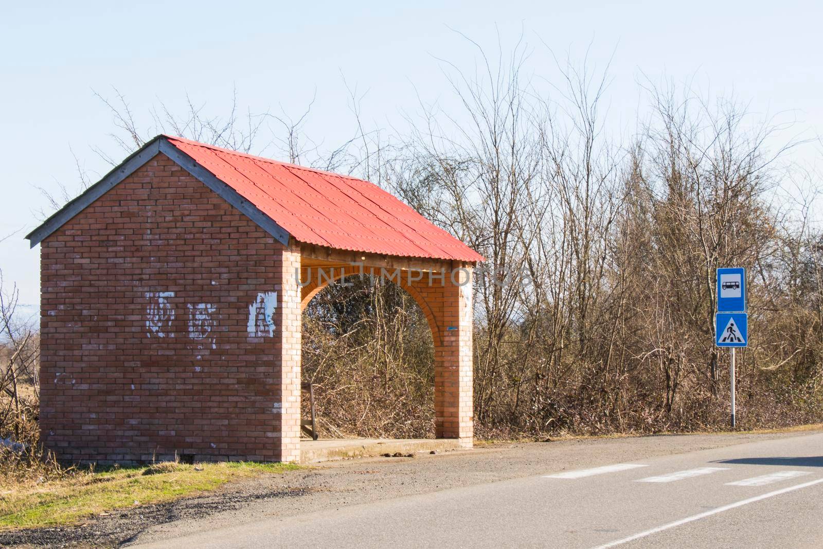 Bus station and highway in Georgia, bus sign