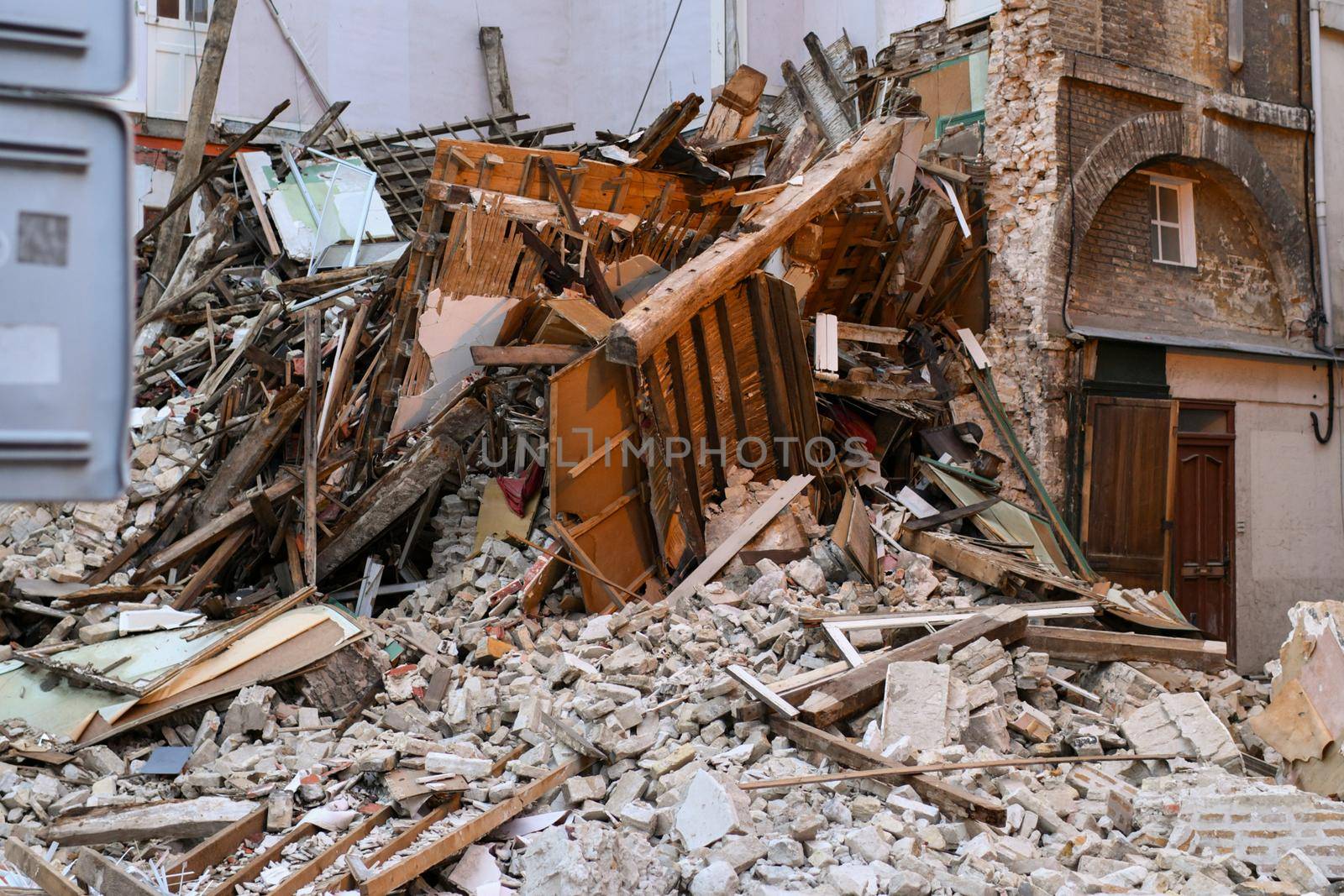 The ruins of a destroyed house after shelling