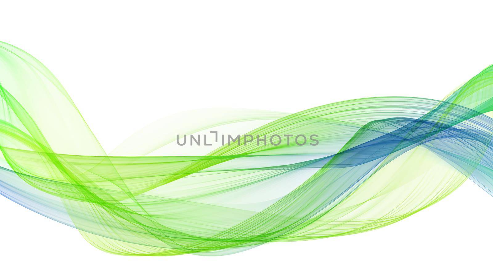 Abstract soft wave design, decoration element. Green and blue gradient curves on white isolated background.