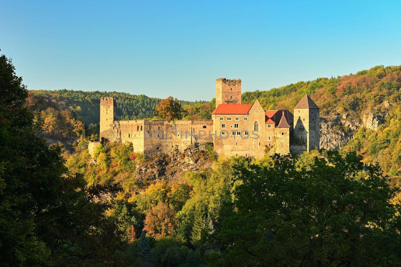 Beautiful autumn landscape in Austria with a nice old Hardegg castle.