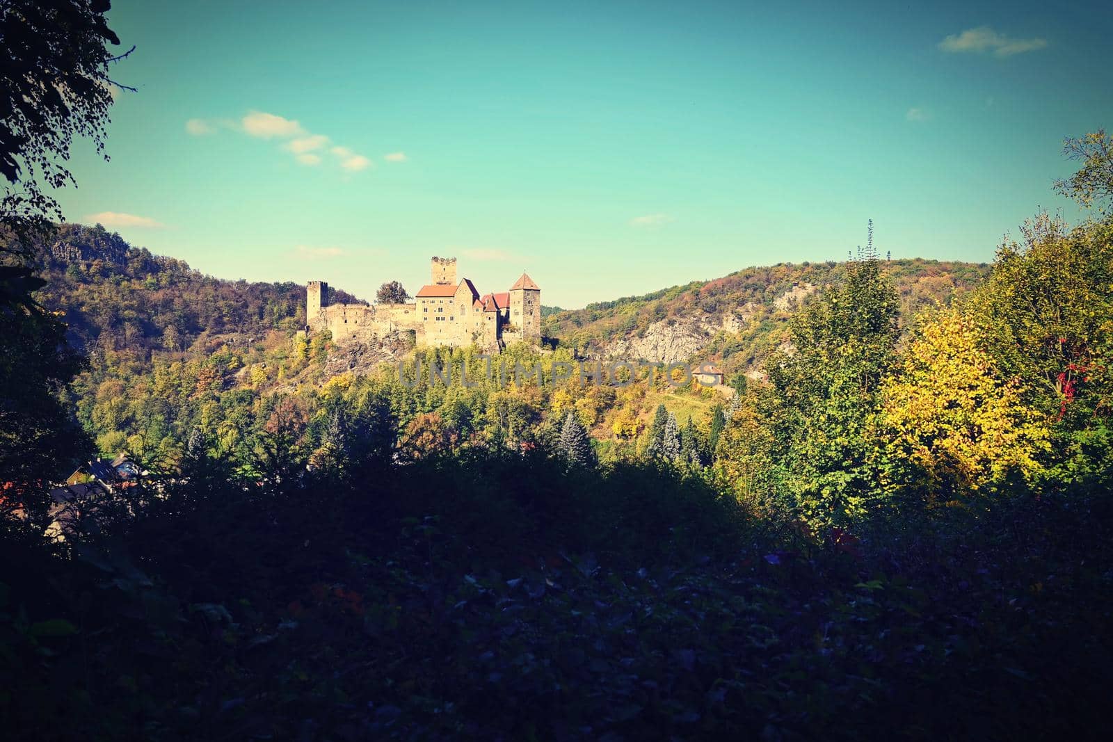 Beautiful autumn landscape in Austria with a nice old Hardegg castle.