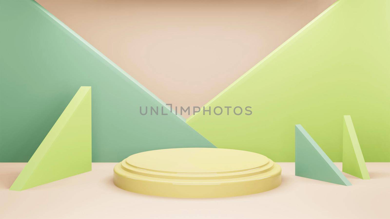 podium 3d background minimal yellow green scene with geometric platform. background 3d rendering with podium. podium to show cosmetic products. Stage showcase on pedestal modern 3d studio green pastel by Benzoix