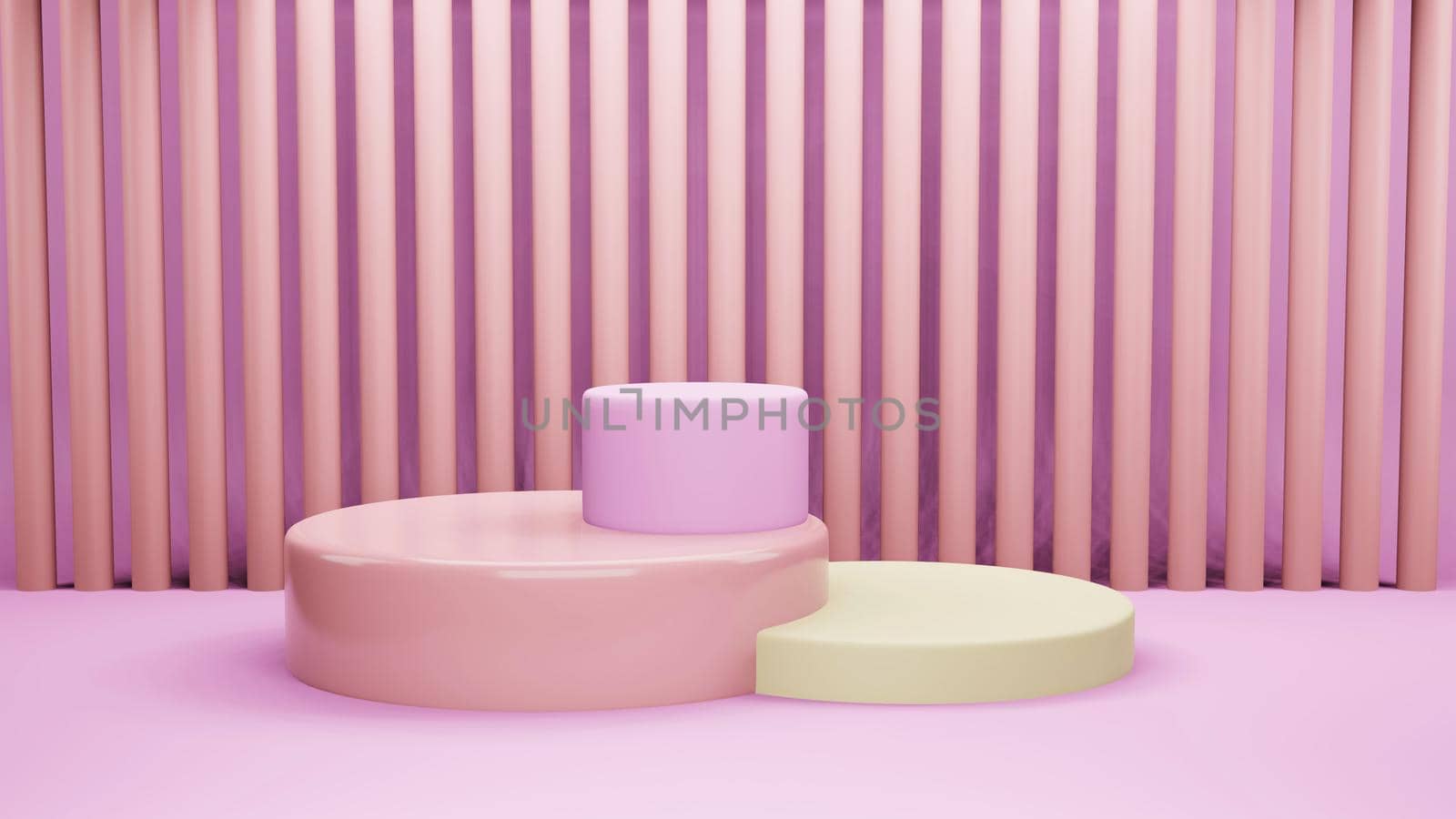 Pink Abstract geometry shape background. yellow and pink podium minimalist mock up scene for cosmetic or another product, 3d rendering.