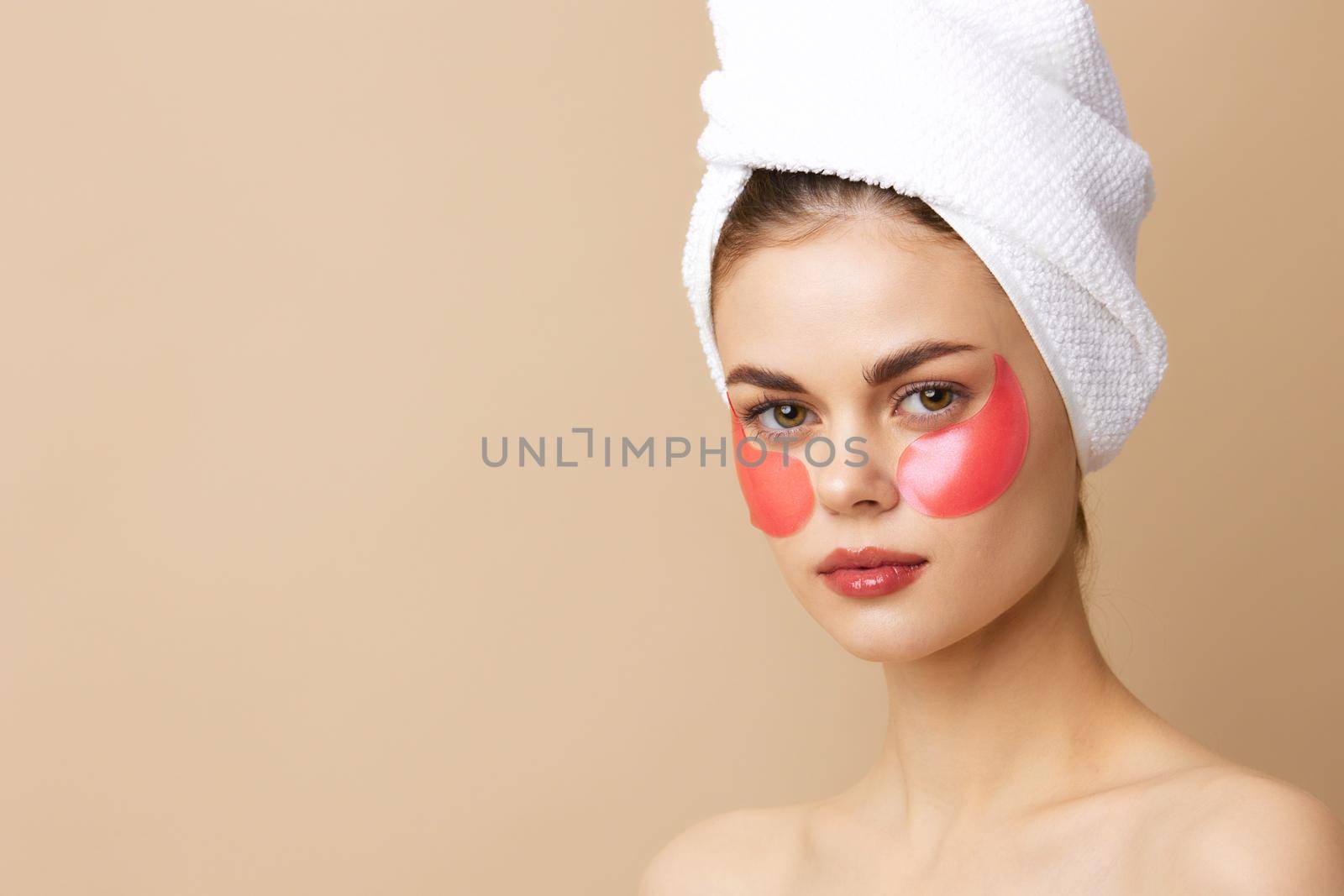 young woman patches rejuvenation skin care fun close-up Lifestyle. High quality photo