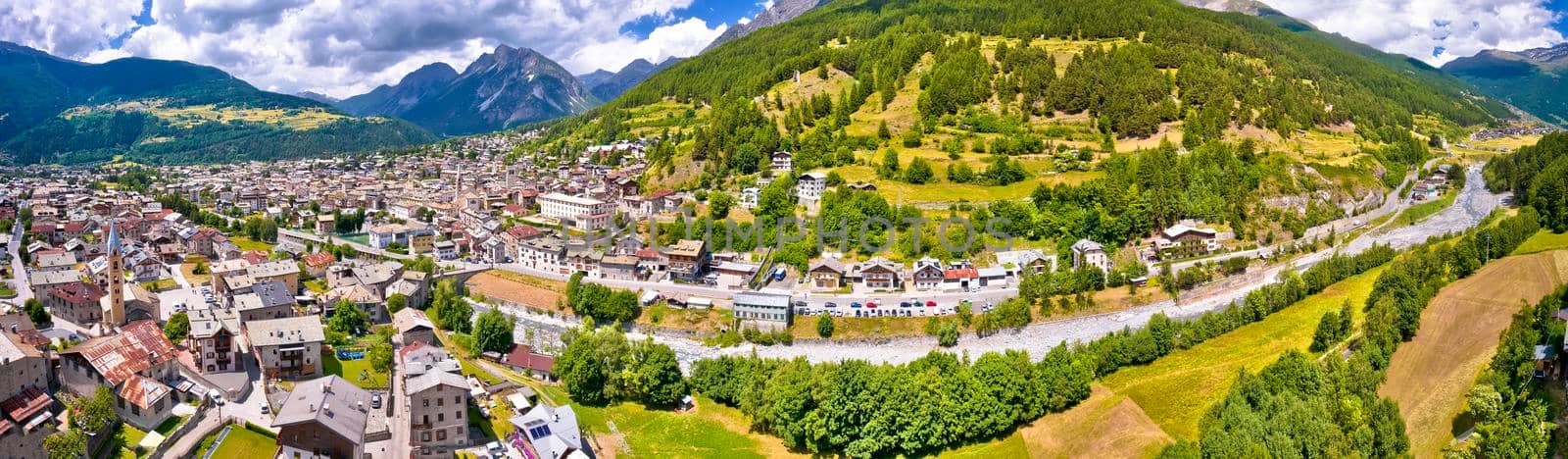 Idyllic Alpine landscape and town of Bormio panoramic view by xbrchx