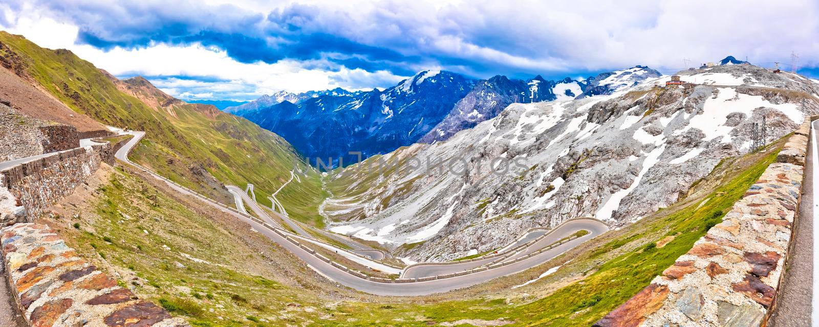 Stelvio mountain pass or Stilfser Joch scenic road serpentines panoramic view by xbrchx