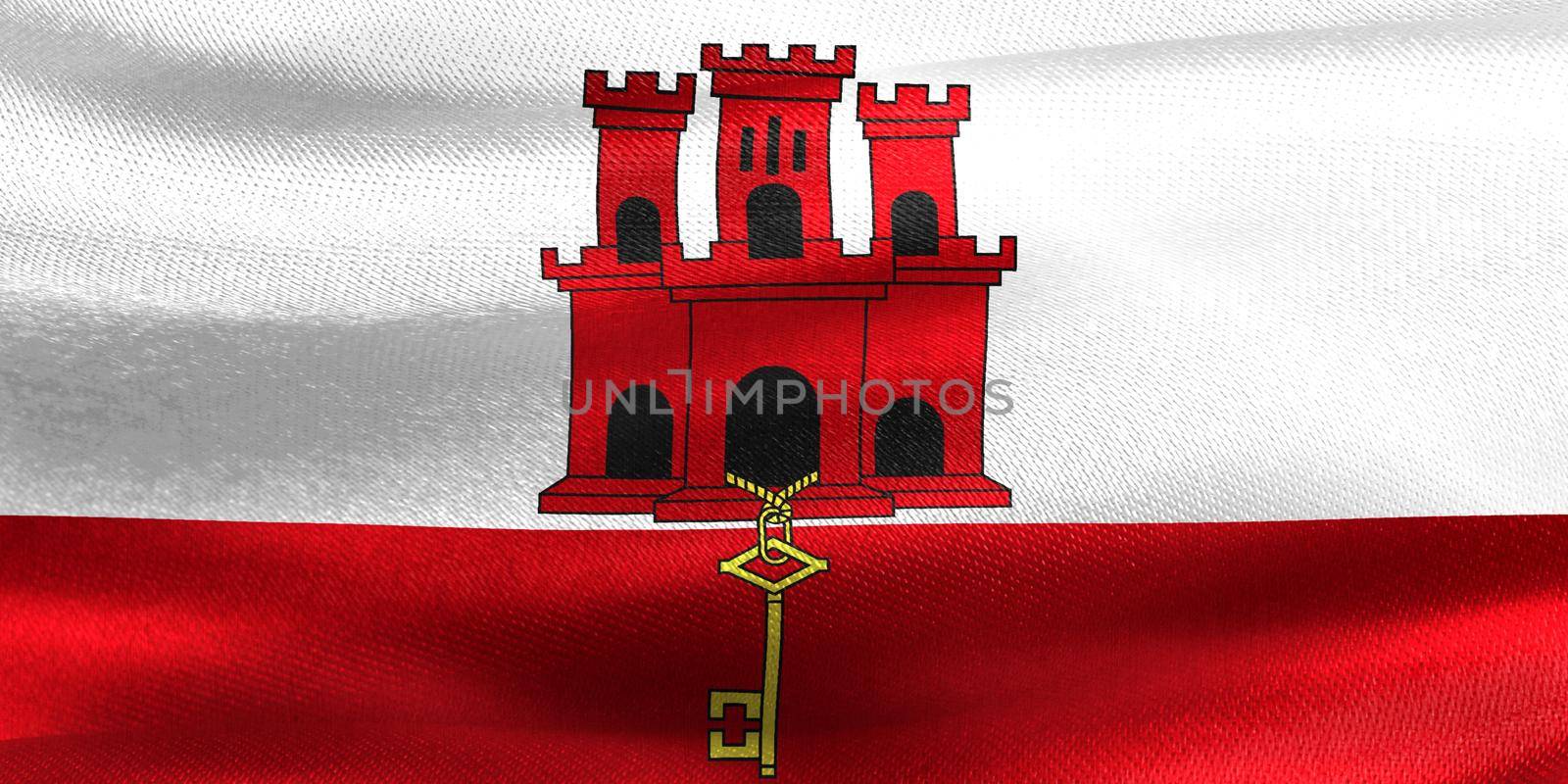 Gibraltar flag - realistic waving fabric flag