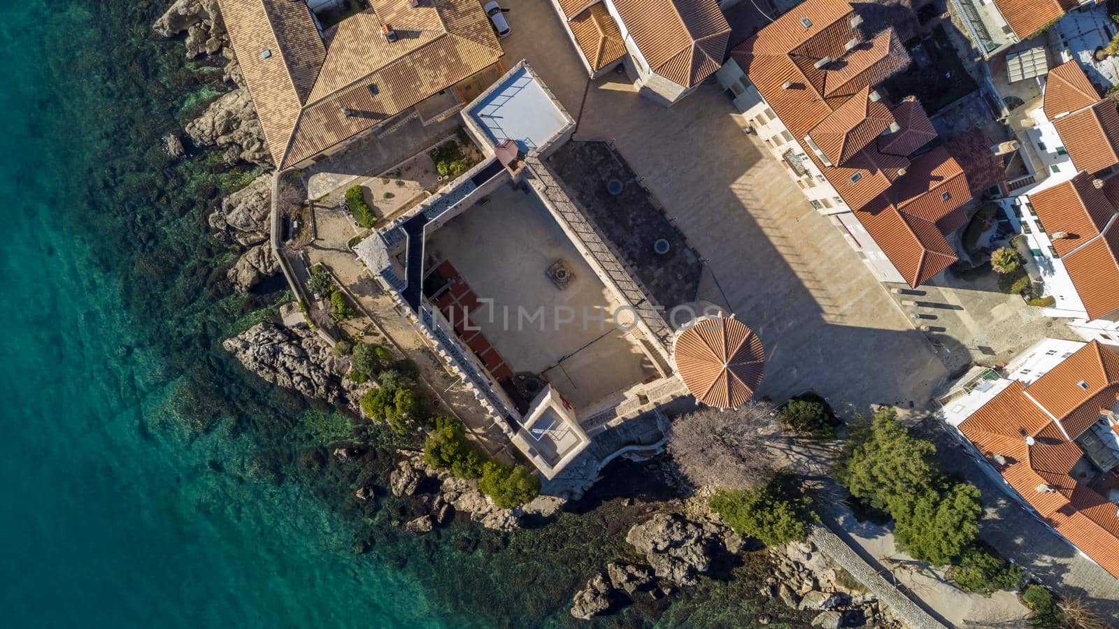 Aerial view of historic Adriatic town of Krk , Island of Krk, Kvarner bay of Adriatic sea, Croatia, Europe.