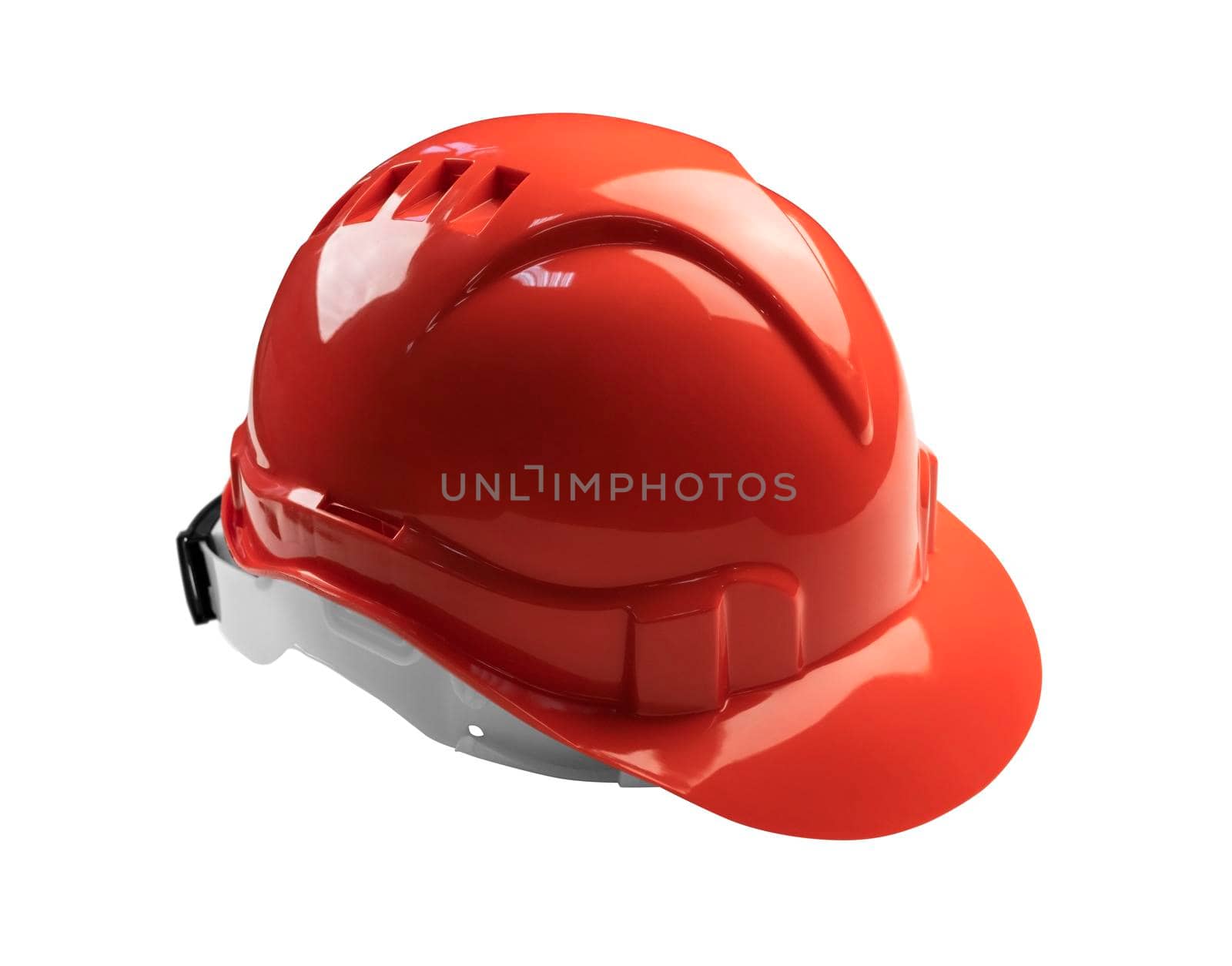 Orange protective helmet on a white background.