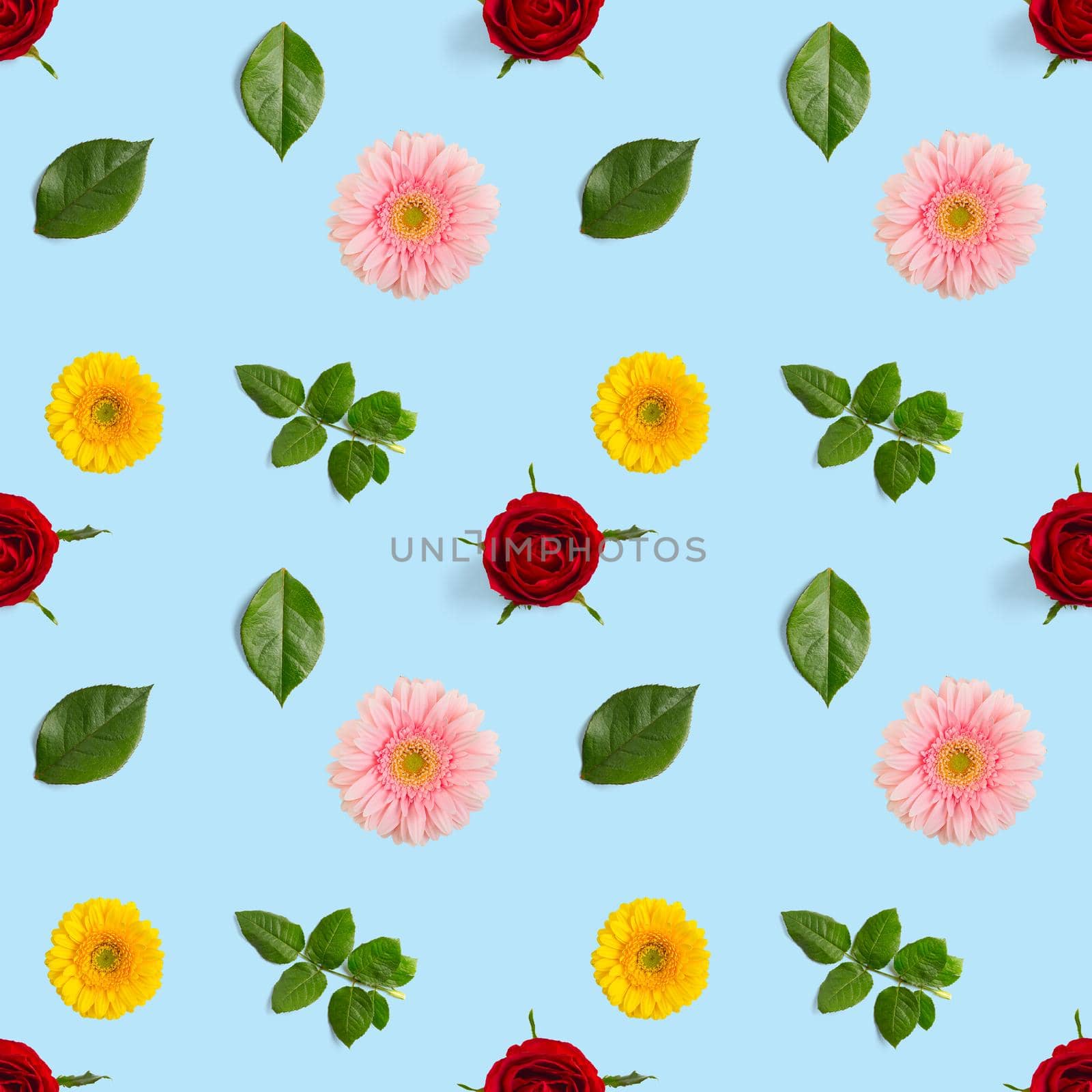 summer flowers seamless pattern. Gerbera and red rose pattern