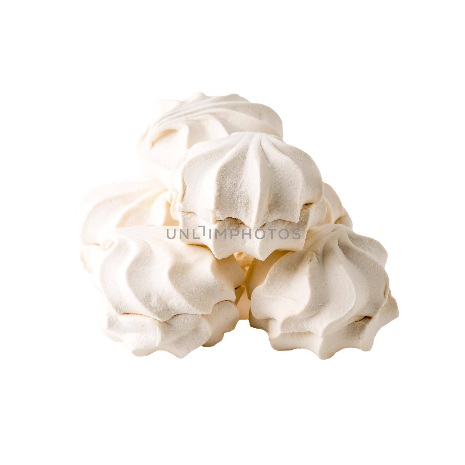Vanilla souffle, marshmallow or zephyr isolated on white background