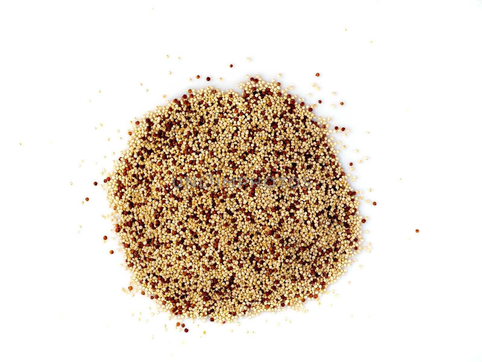 Raw quinoa seeds isolated on white background, top view, close-up