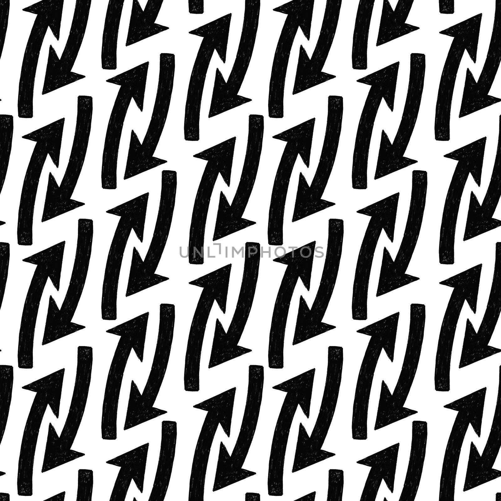 Seamless pattern with black curved up arrow. Doodle illustration. by Rodnova