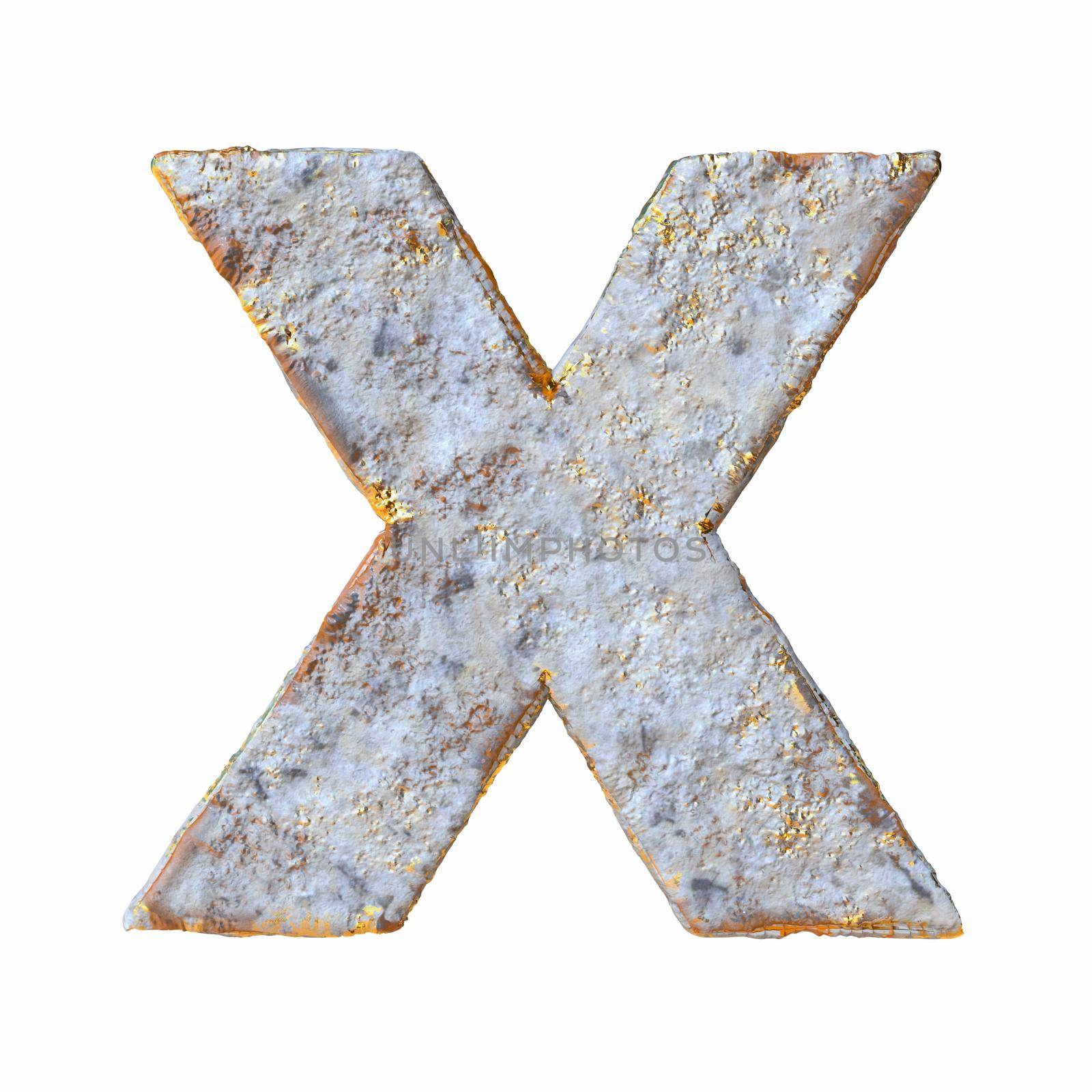 Stone with golden metal particles Letter X 3D rendering illustration isolated on white background