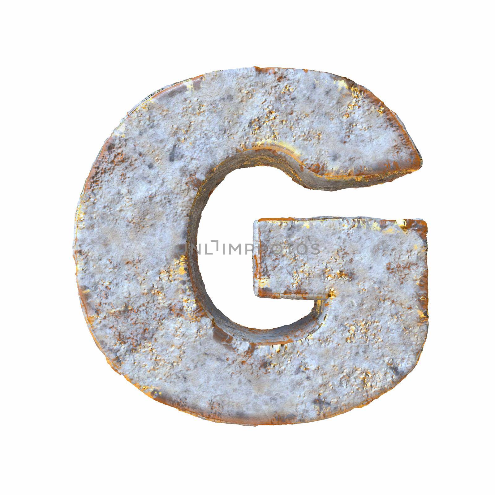 Stone with golden metal particles Letter G 3D rendering illustration isolated on white background