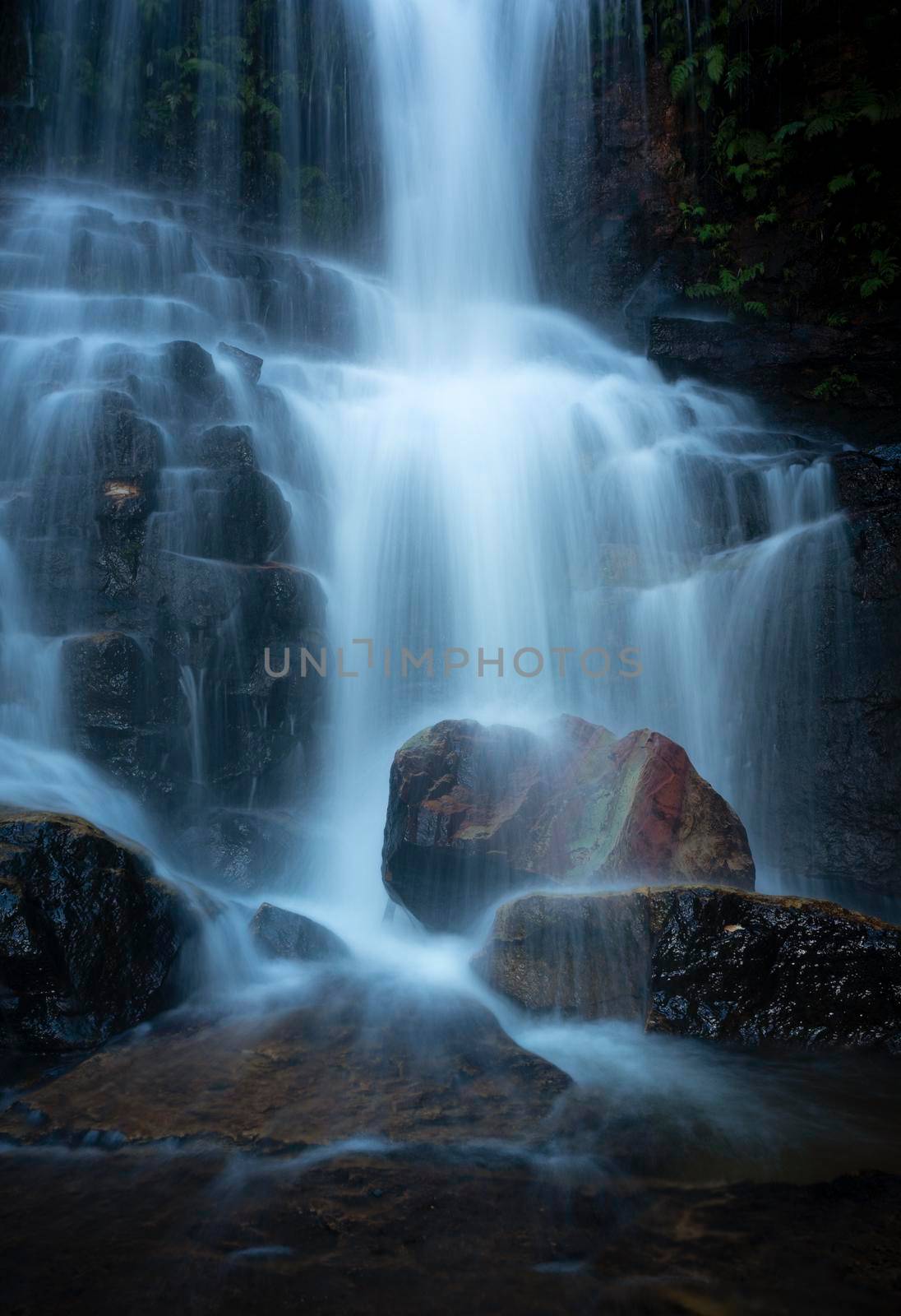 Beautiful flowing water at the Lodore Falls, Valley of the Waters, Blue Mountains Australia