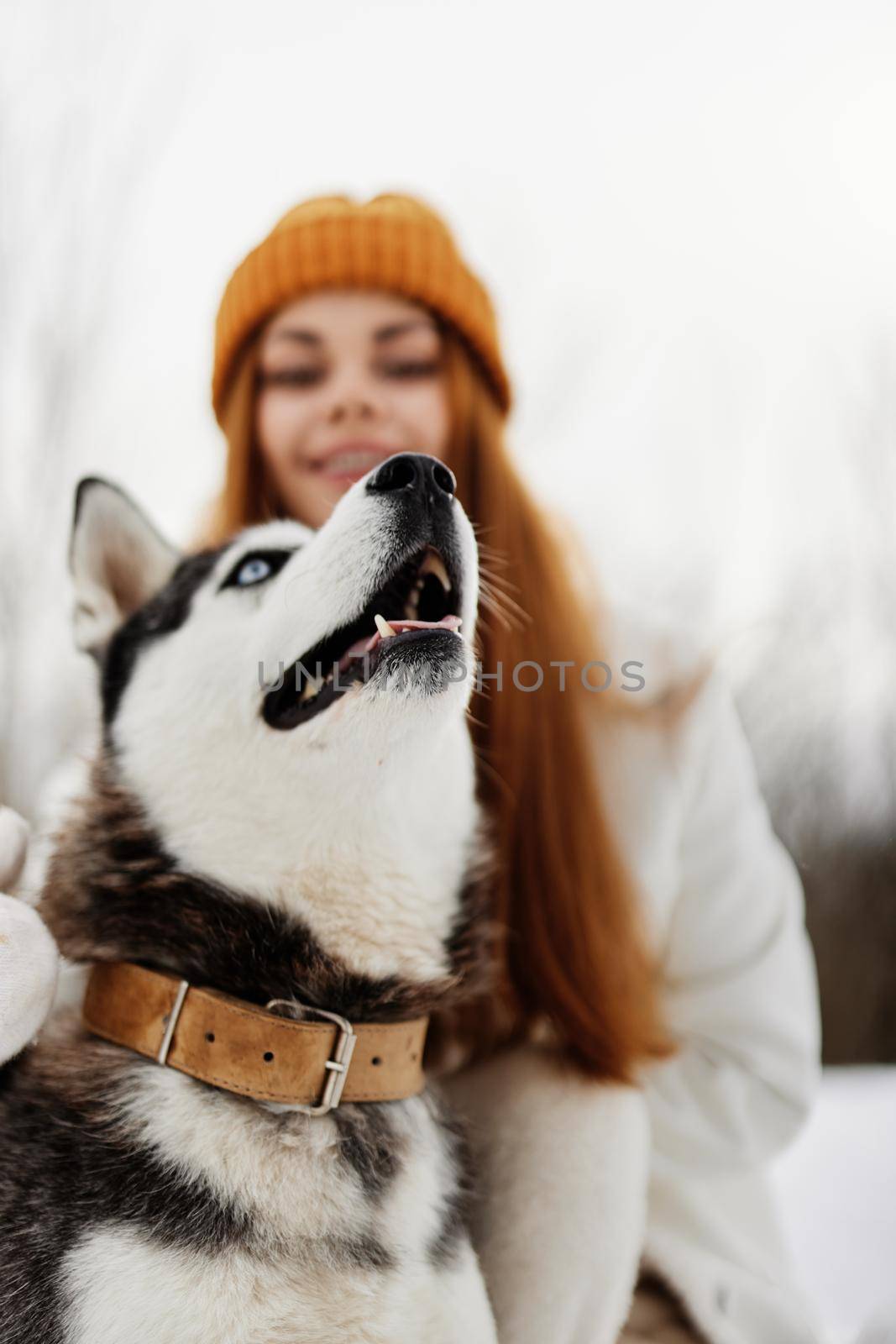cheerful woman winter walk outdoors friendship Lifestyle. High quality photo