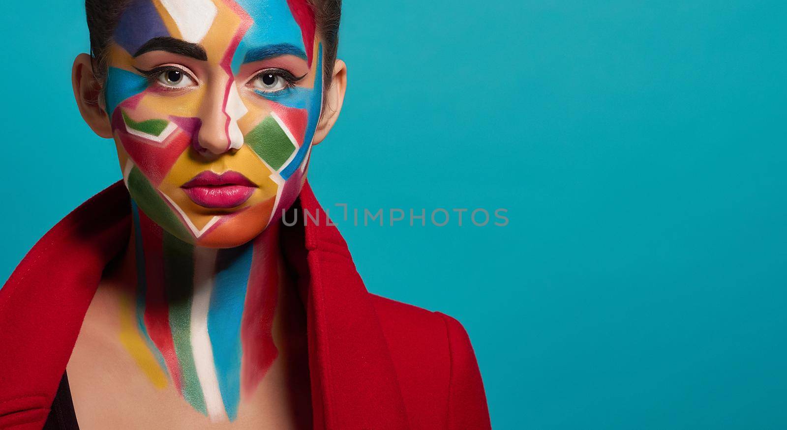 Trendy colorful make up on model face. by SerhiiBobyk