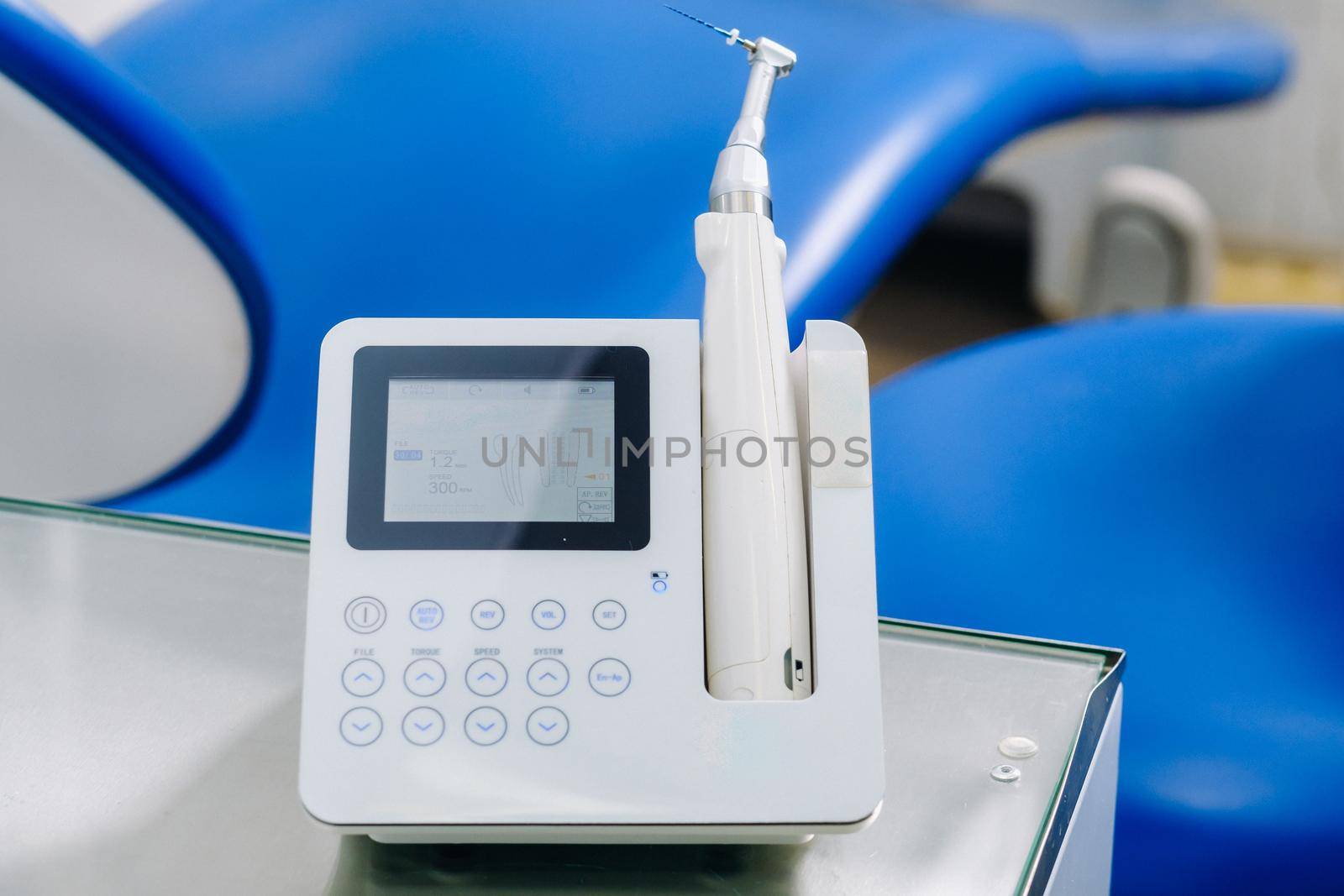 dental equipment in the dentist's office for root canal treatment. Close-up, endomotor by Lobachad