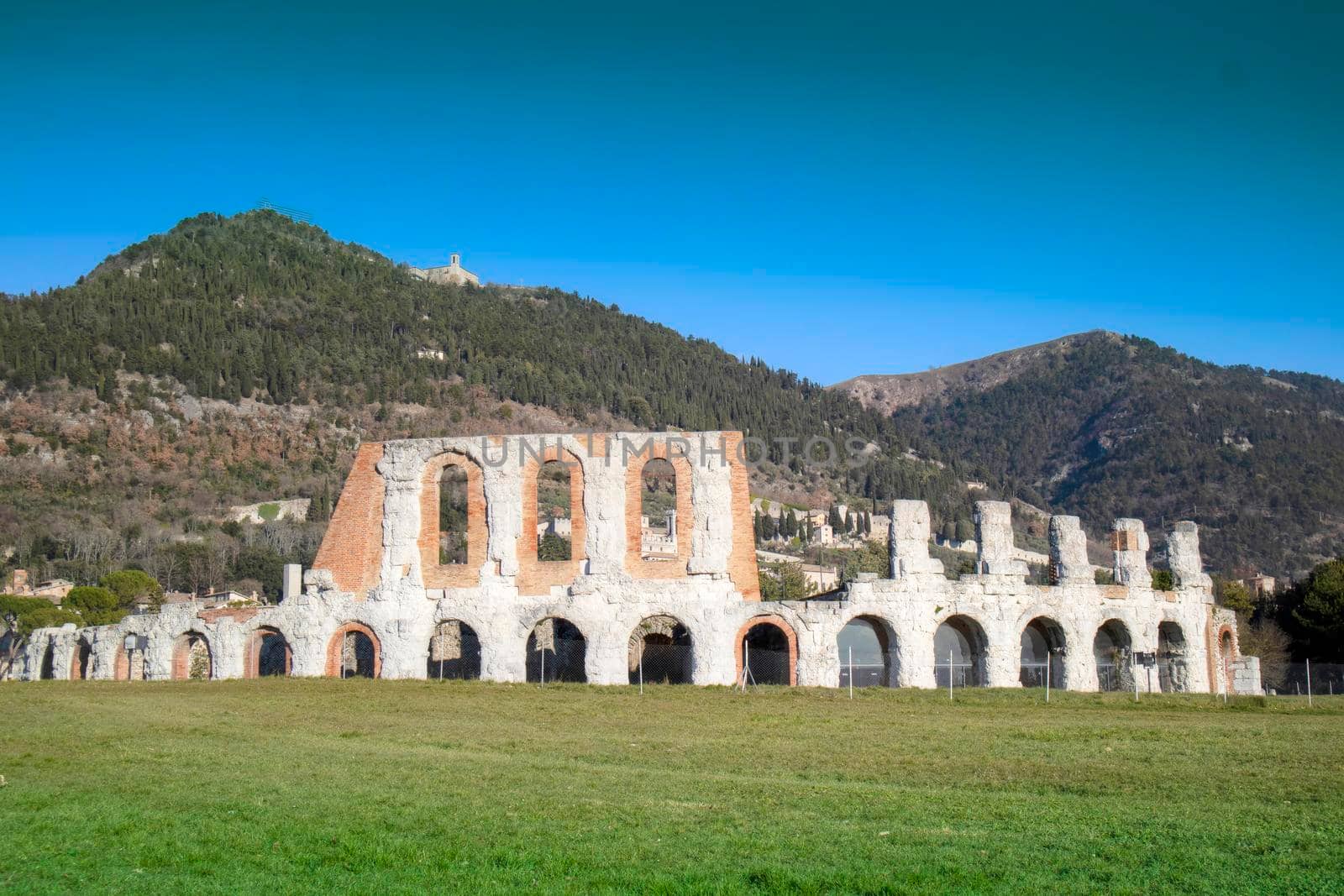 Photo shoot of the remains of the Roman amphitheater near Gubbio in Umbria Italy 