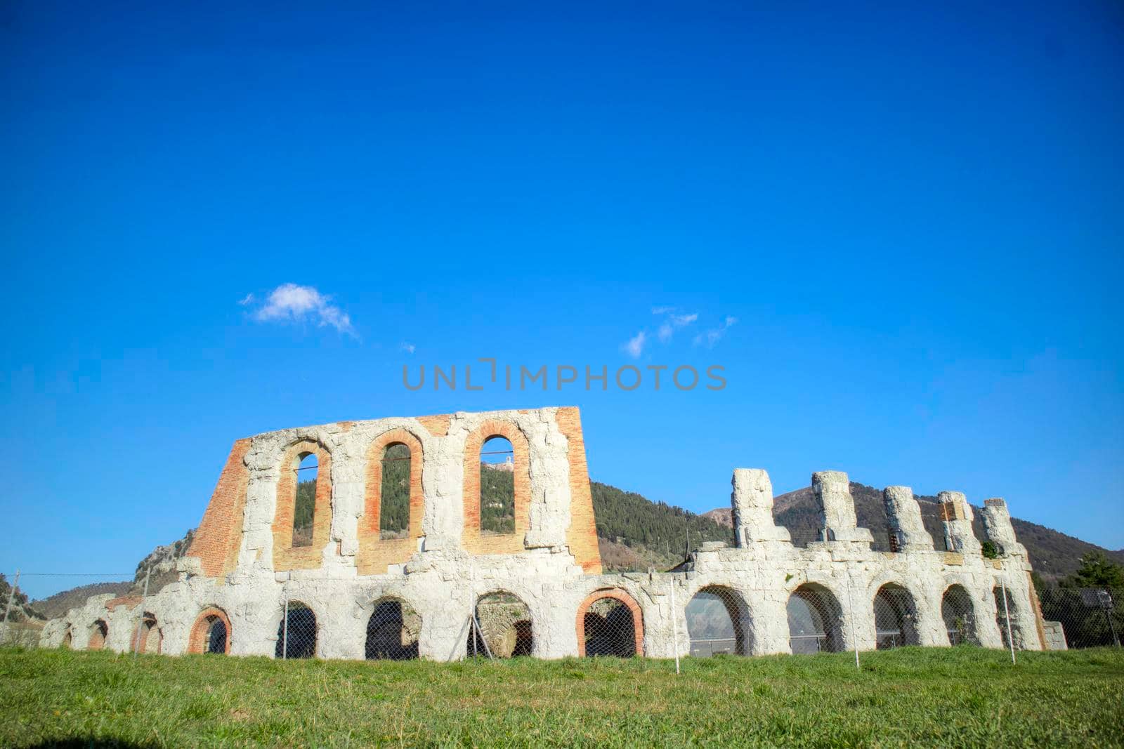 Photo shoot of the remains of the Roman amphitheater near Gubbio in Umbria Italy 