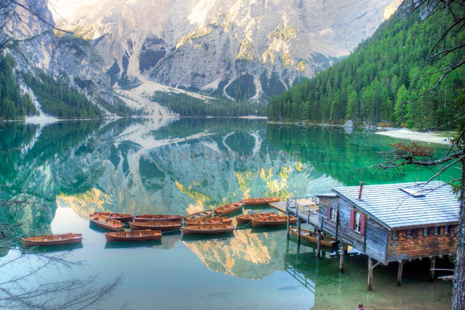 View of the characteristic Braies lake Dolomites Italy  by fotografiche.eu