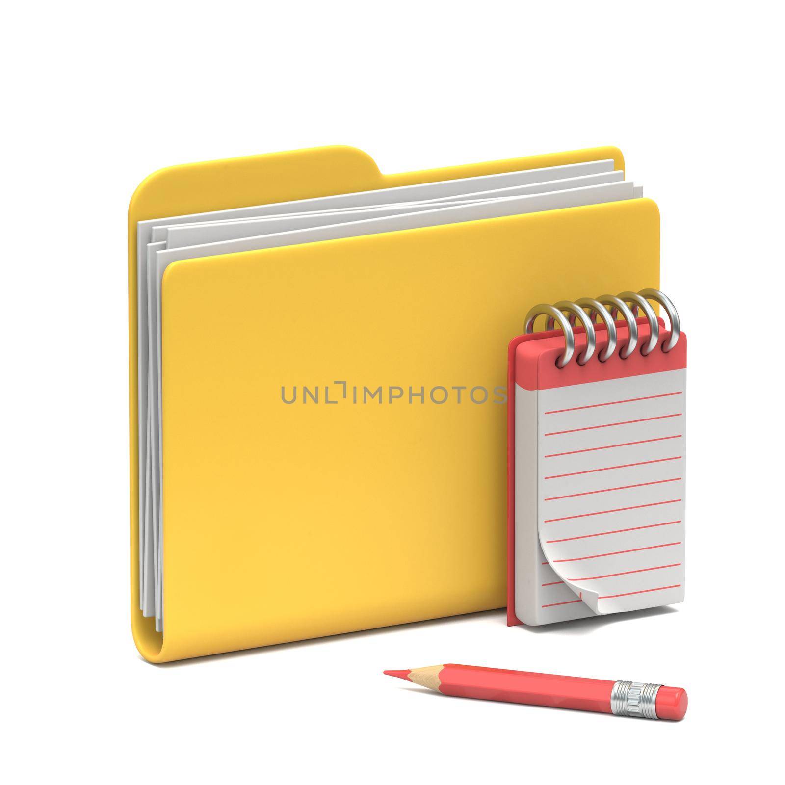 Yellow folder icon Notes concept 3D rendering illustration isolated on white background