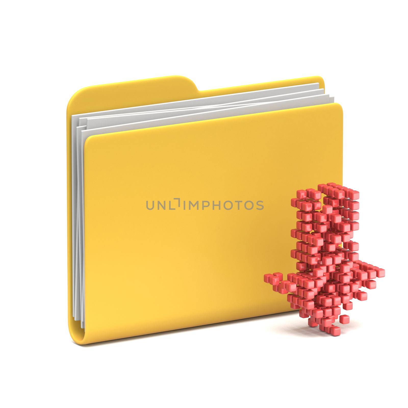 Yellow folder icon Download arrow 3D rendering illustration isolated on white background