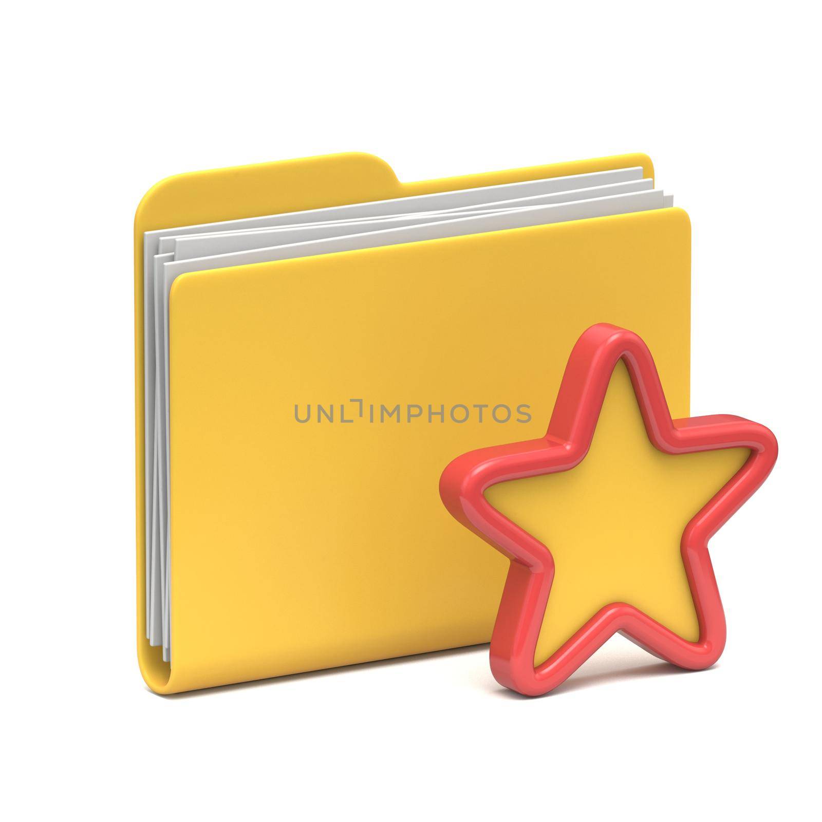 Yellow folder icon Bookmarks concept 3D rendering illustration isolated on white background