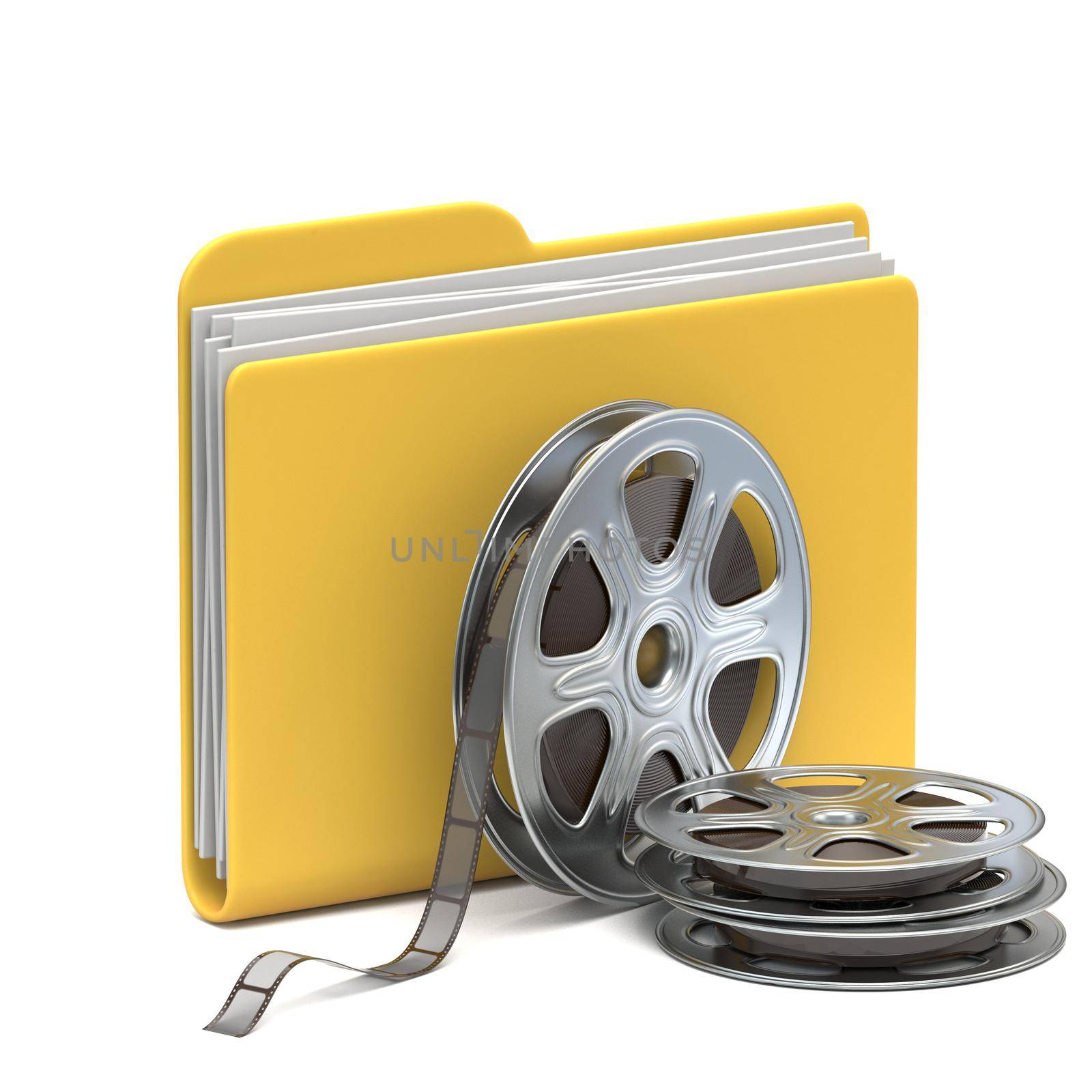Yellow folder icon Movies 3D rendering illustration isolated on white background