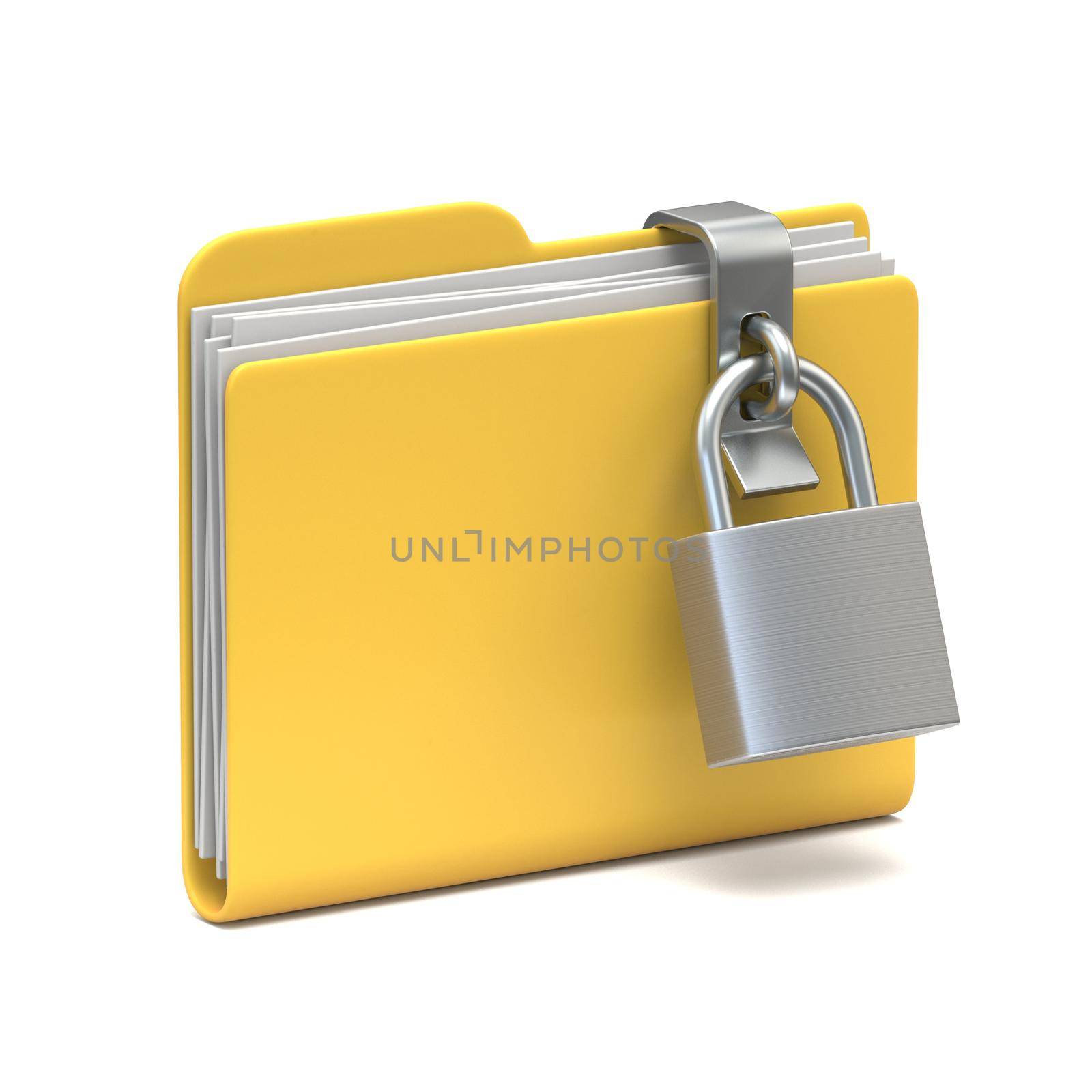 Yellow folder icon Password protection concept 3D rendering illustration isolated on white background