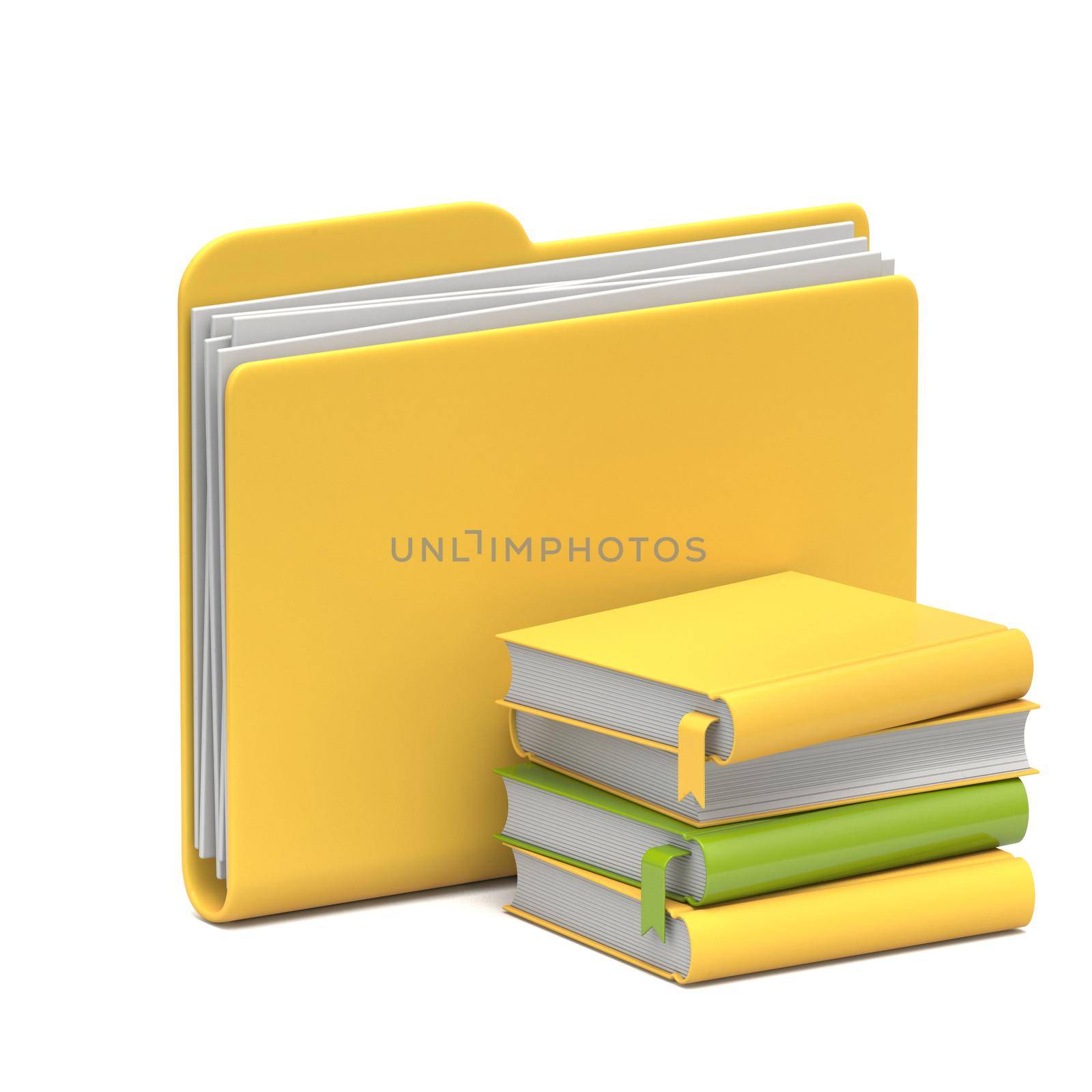 Yellow folder icon eBooks 3D rendering illustration isolated on white background