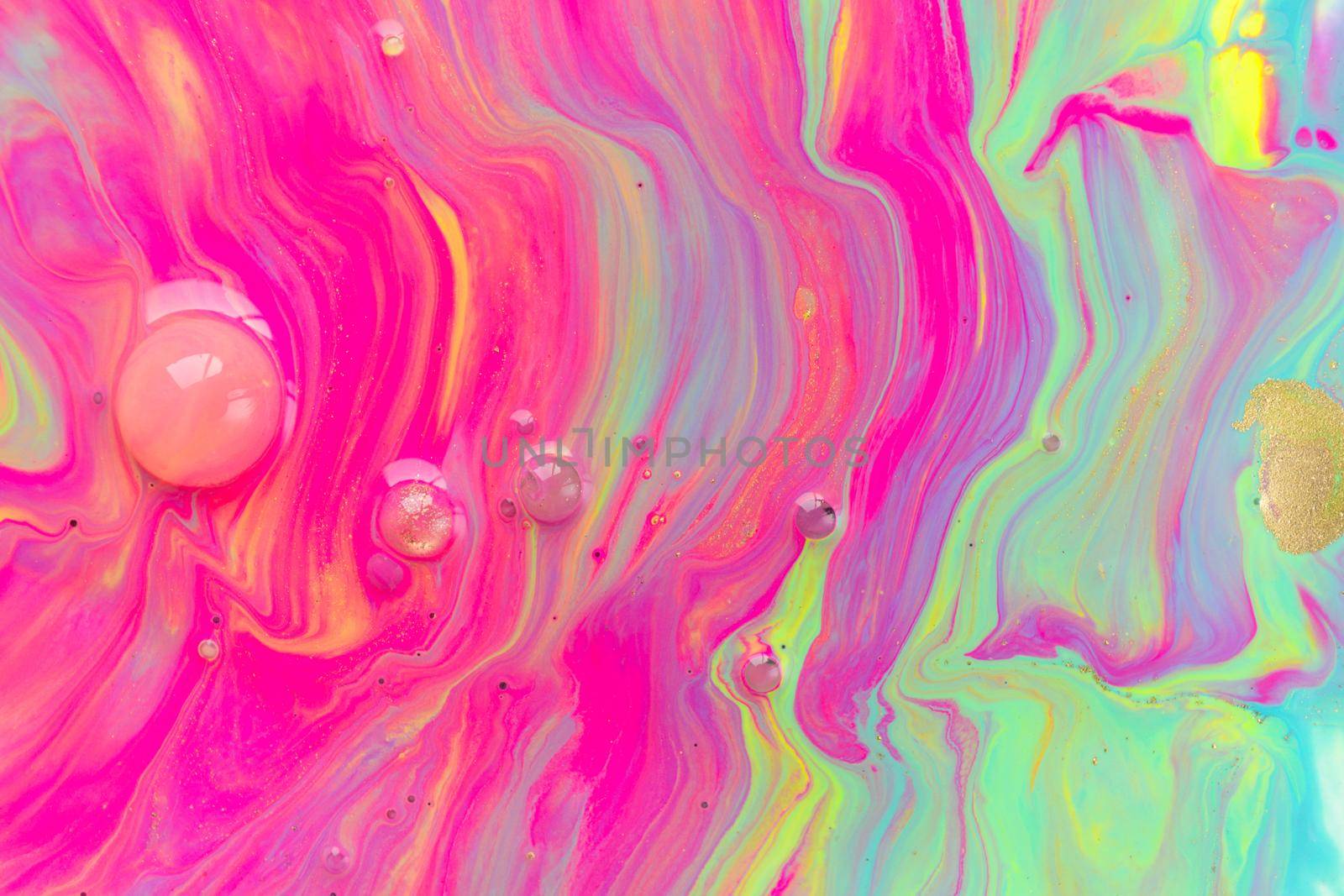 Liquid Barbie style pink background with bubbles. Neon color pink artwork illustration