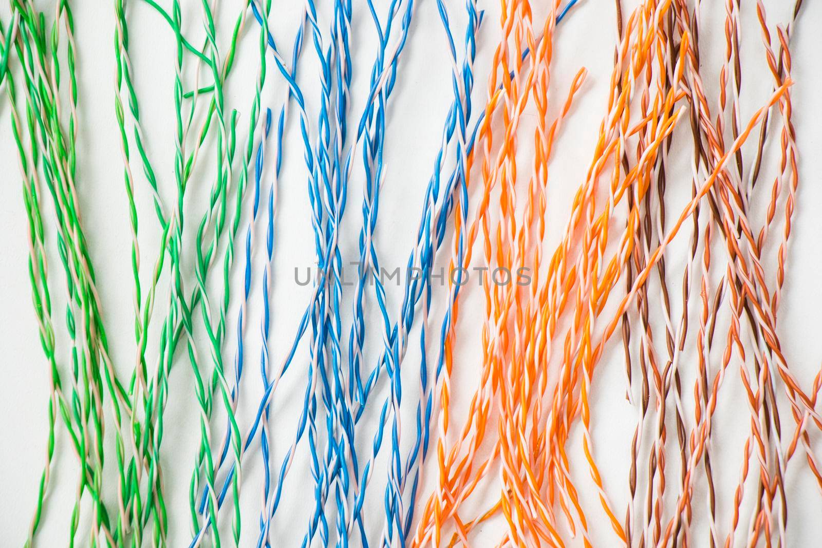 Internet cable on the white background, high angle view