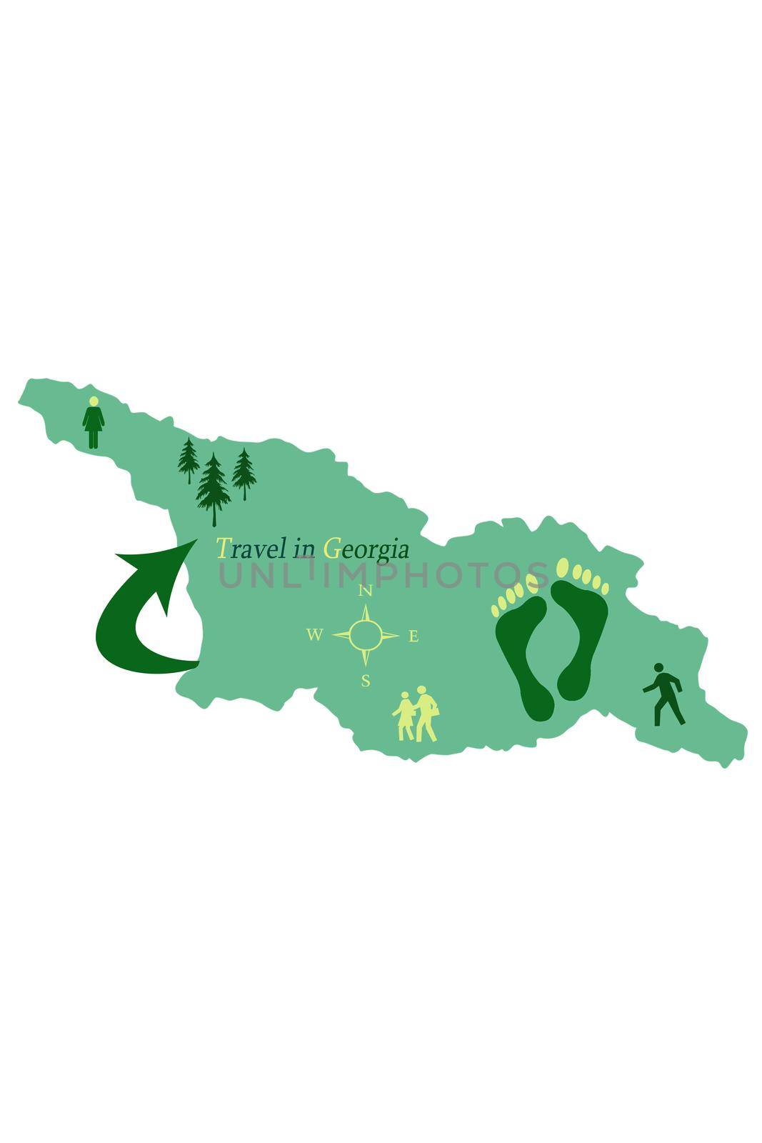 Georgian map illustration, travel to Georgia, white background