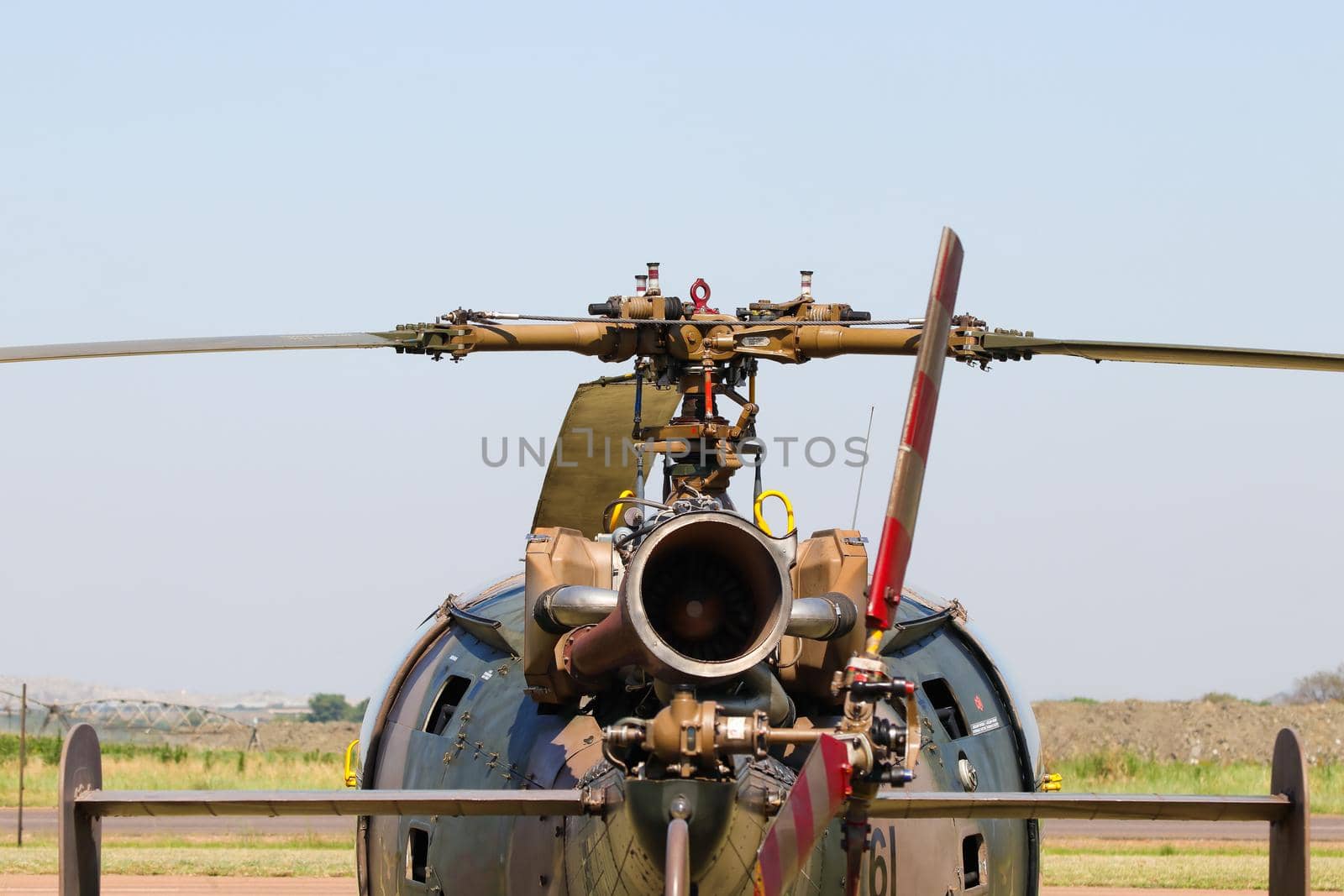 Alouette III Helicopter With Engine And Rotor Rear View by jjvanginkel