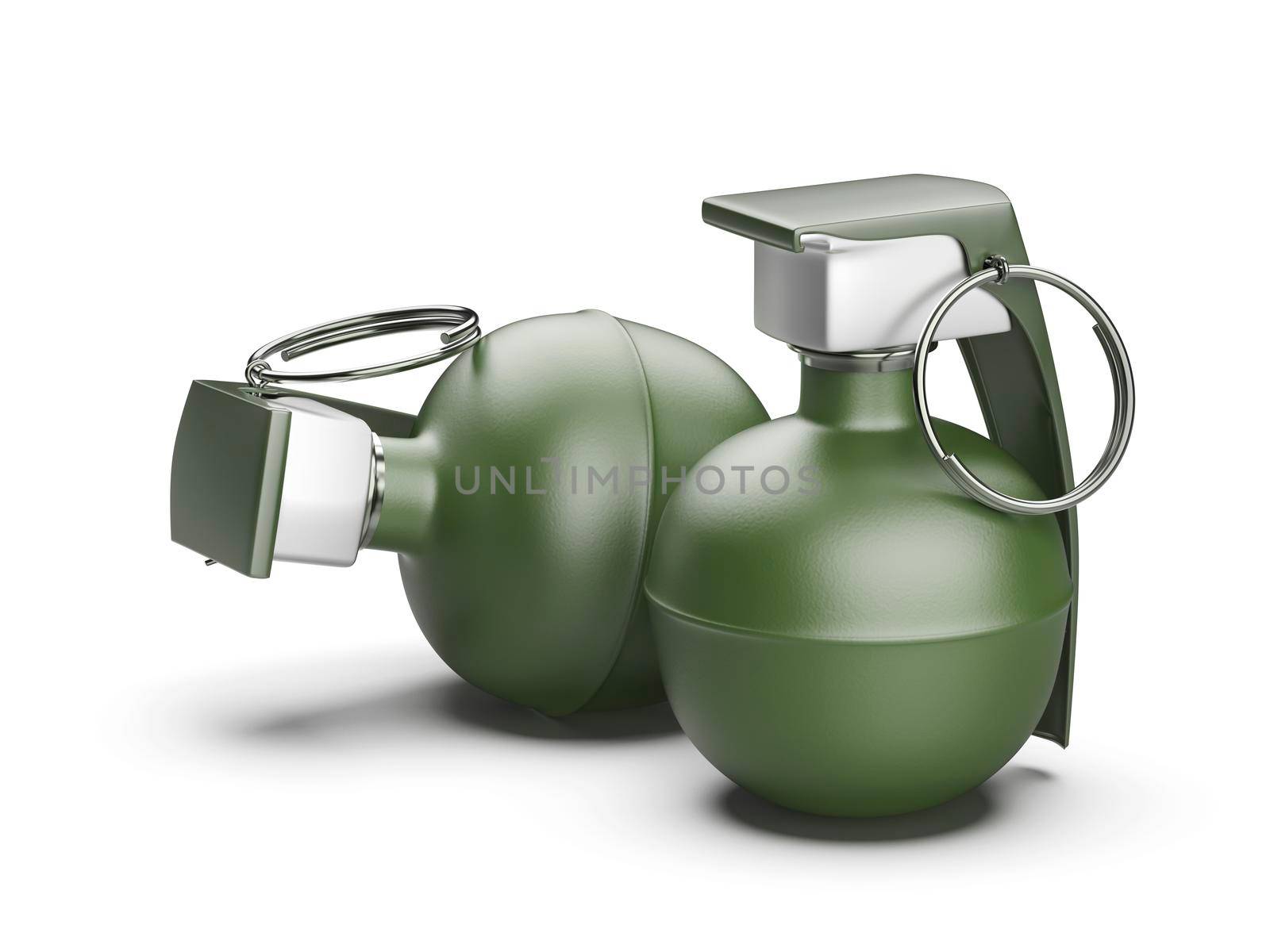 Two hand grenades on white background