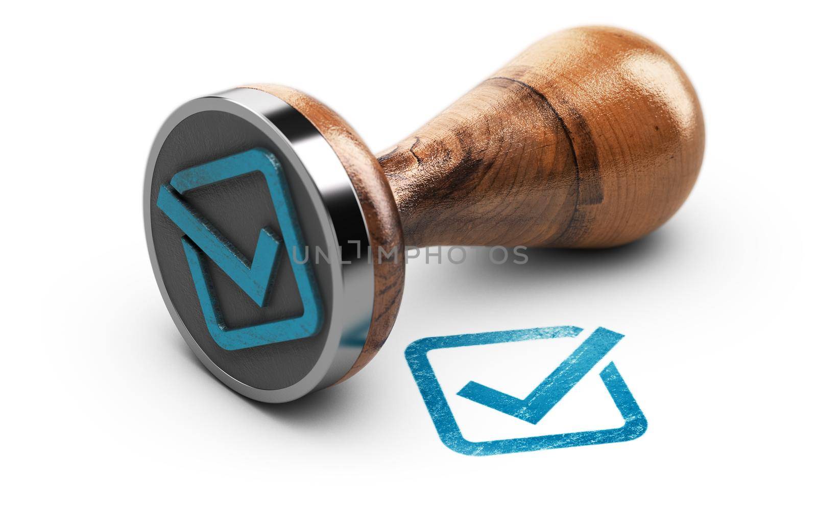 Check mark and rubber stamp over white background. by Olivier-Le-Moal