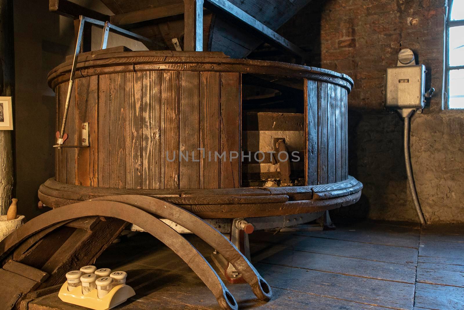 Interior shot of an old historic factory with machinery