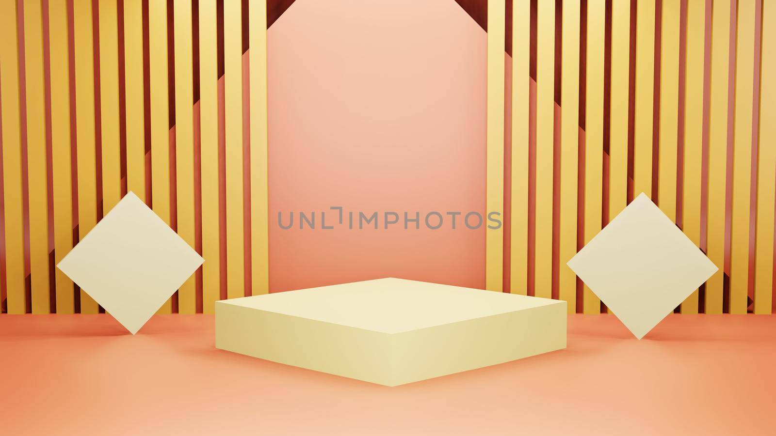 Yellow asia theme background with fabric podium for show products set or cosmetics beauty collection, 3d illustration by Benzoix