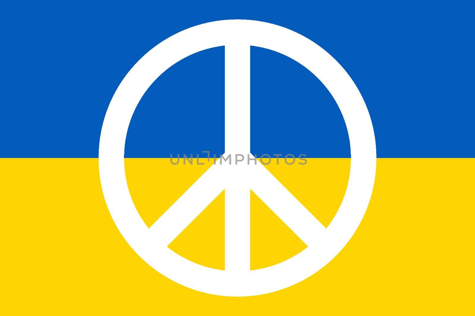 Ukraine flag with peace symbol. Official state symbol of country. Official RGB colors.