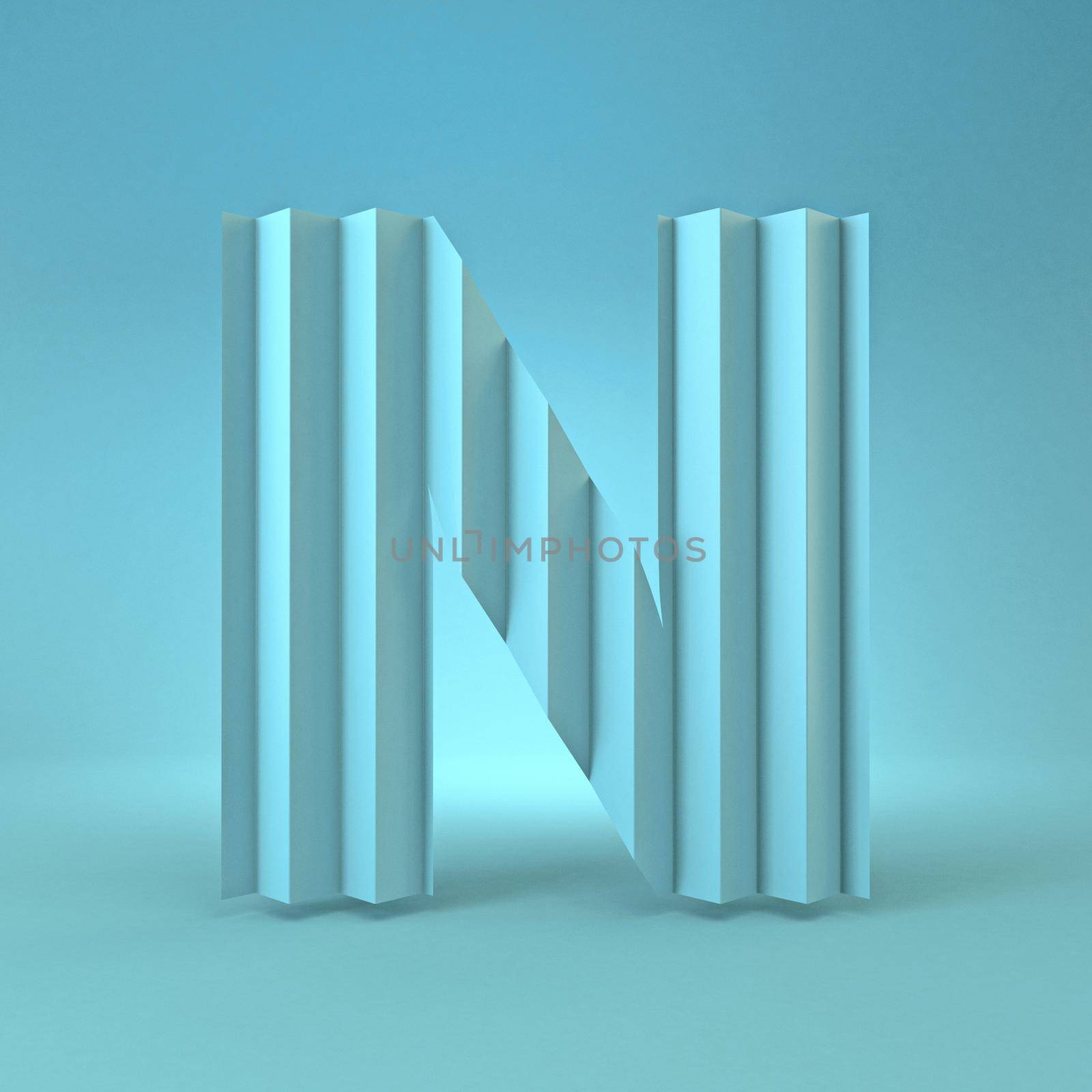 Cold blue font Letter N 3D render illustration on blue background