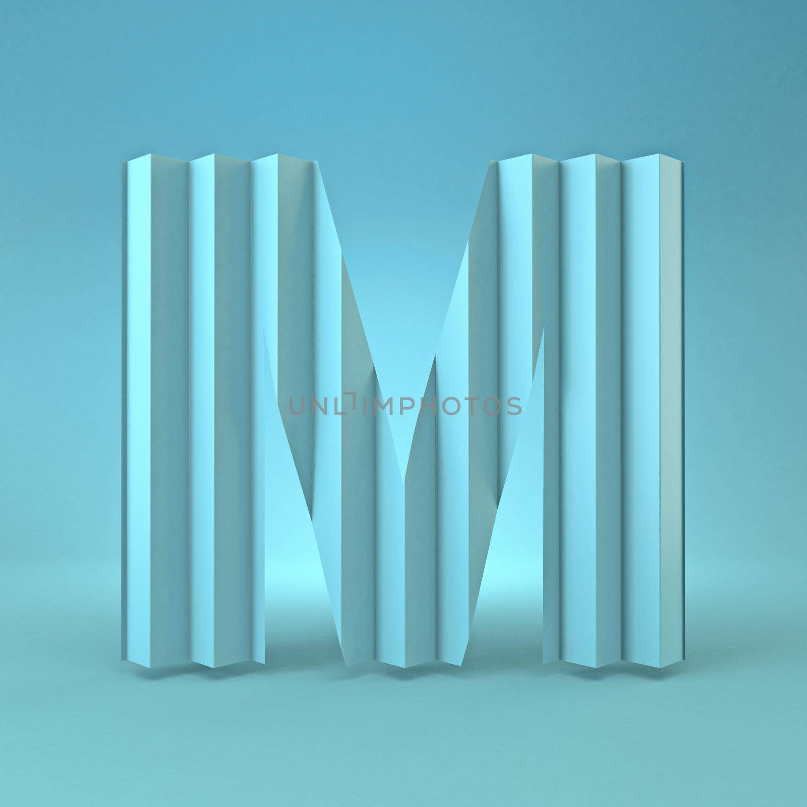 Cold blue font Letter M 3D render illustration on blue background