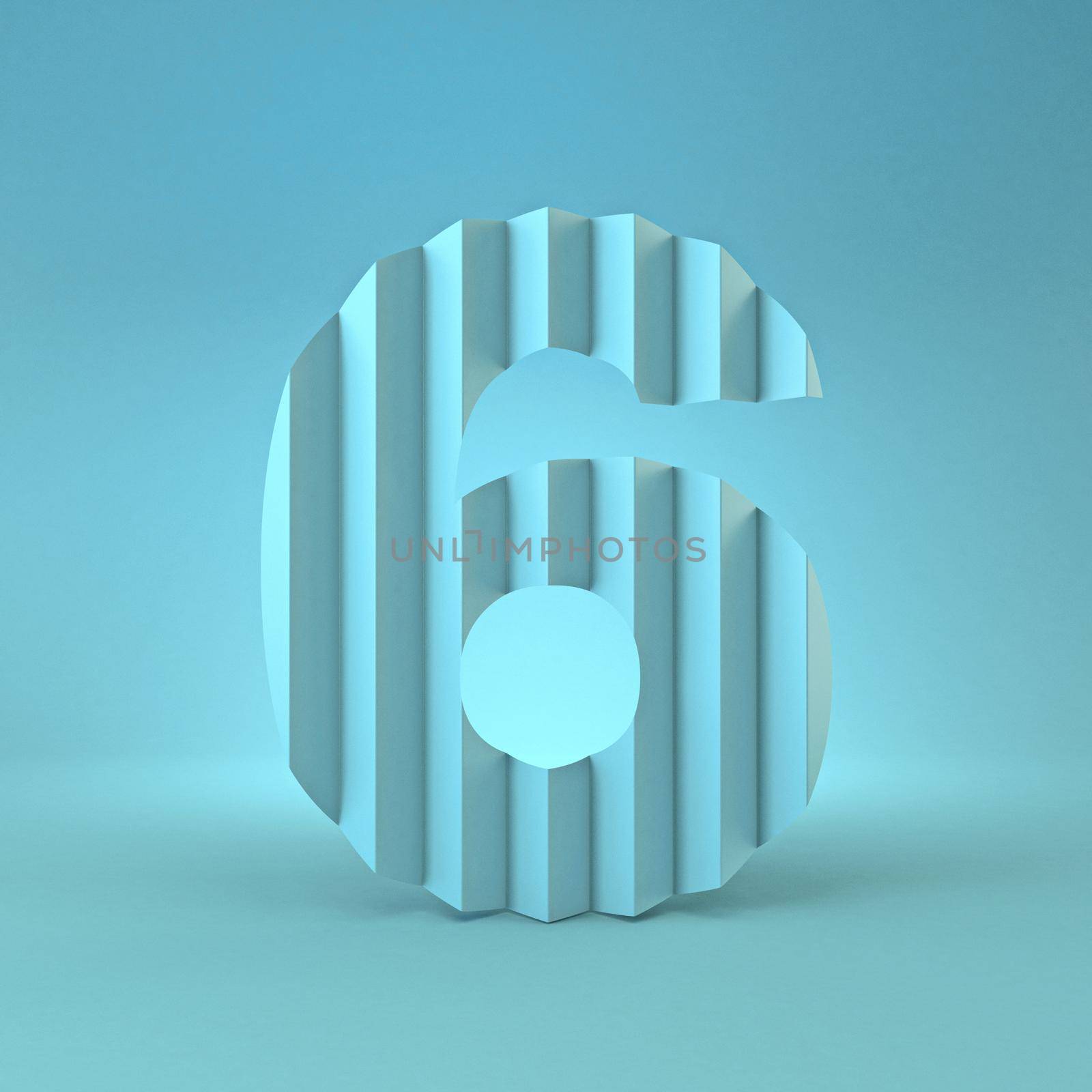 Cold blue font Number 6 SIX 3D render illustration on blue background