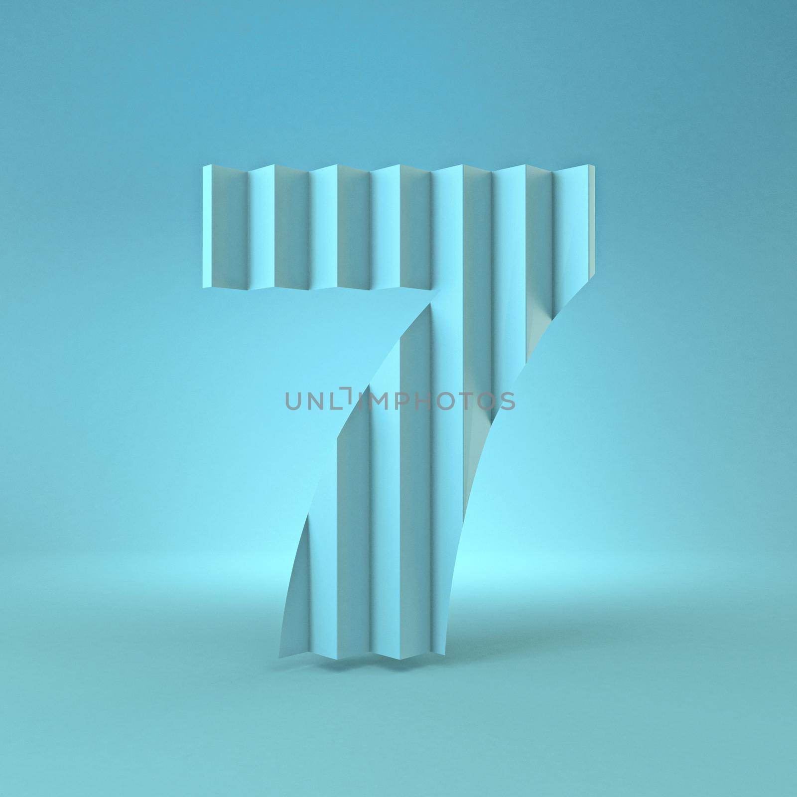Cold blue font Number 7 SEVEN 3D render illustration on blue background