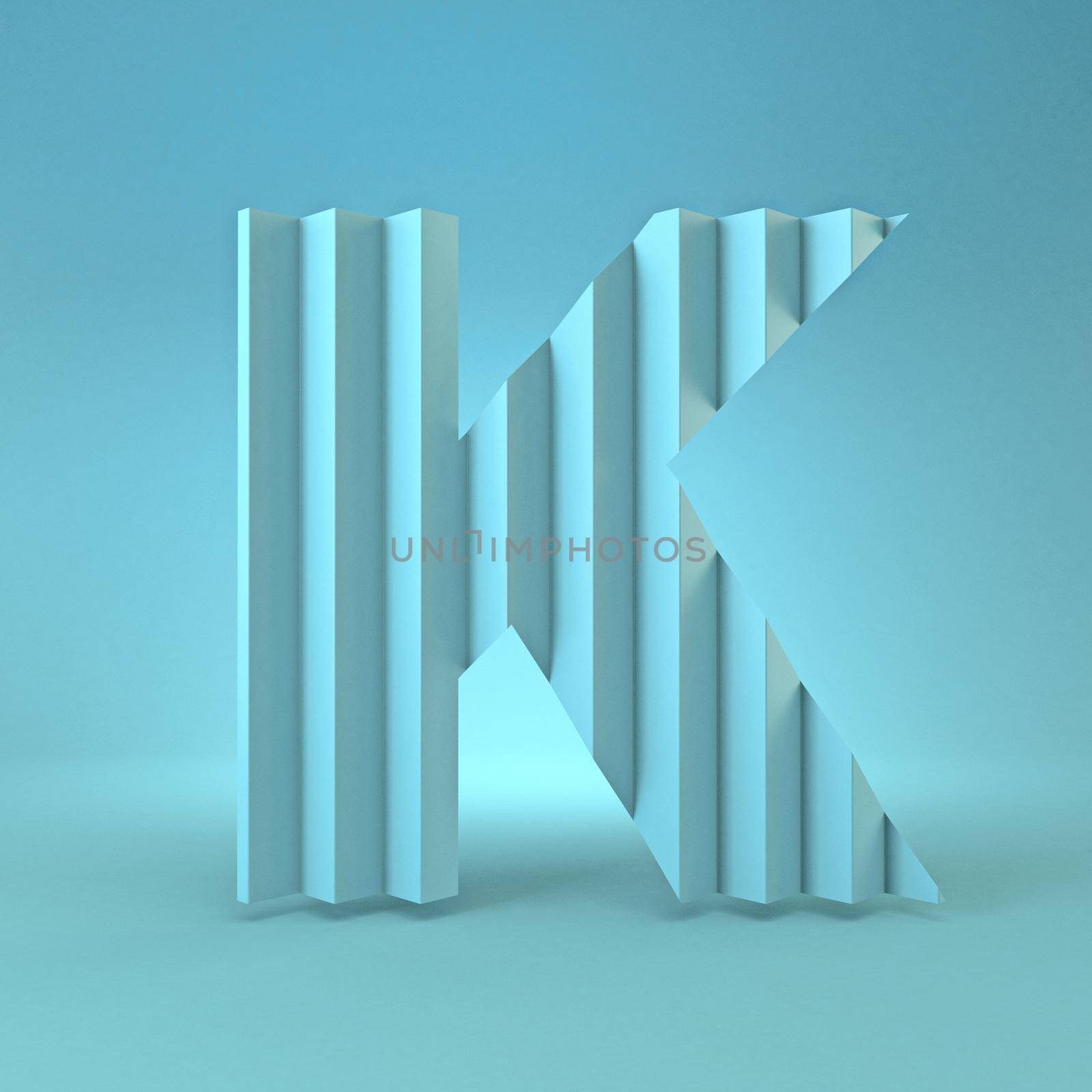 Cold blue font Letter K 3D render illustration on blue background