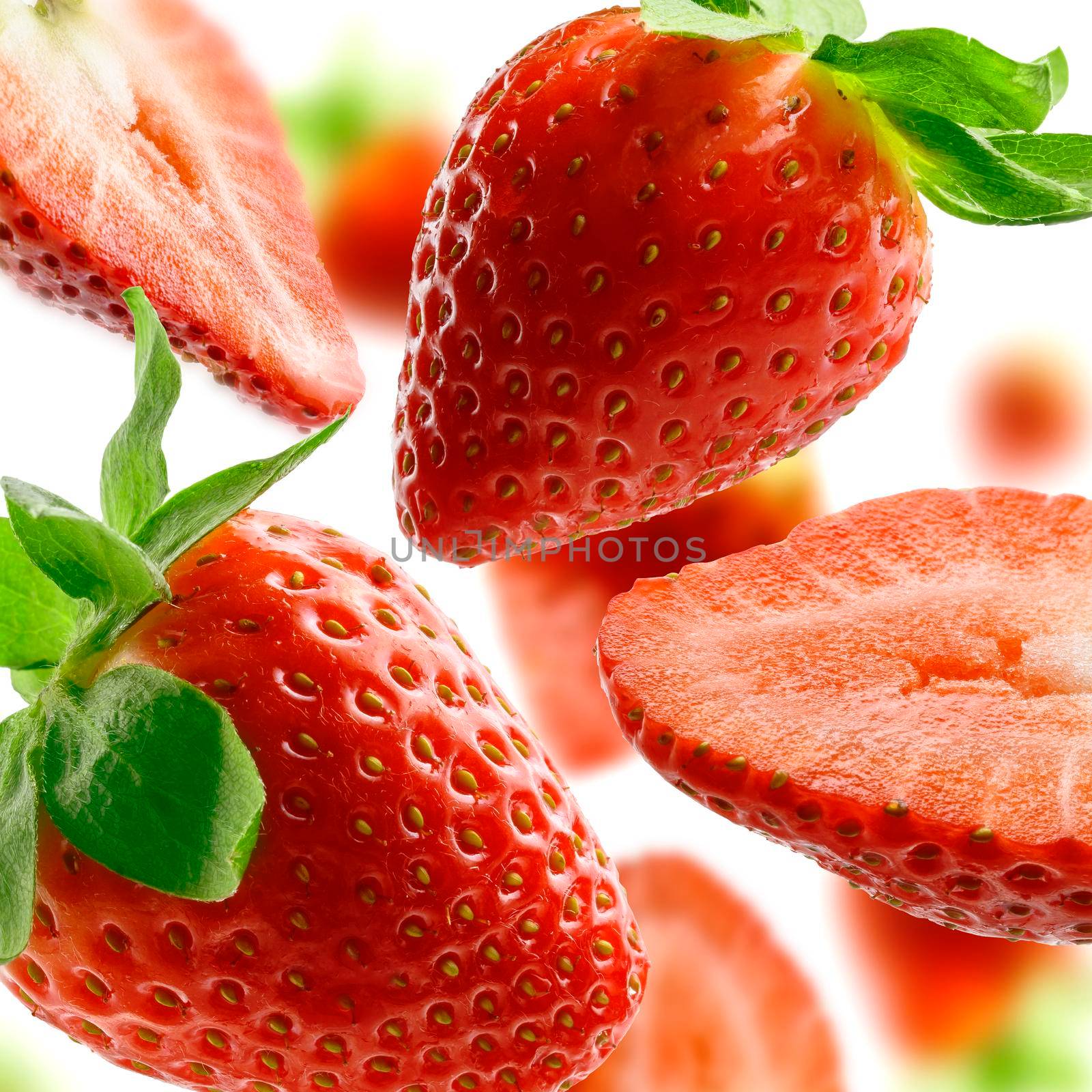 Strawberry close-up isolated on white background.